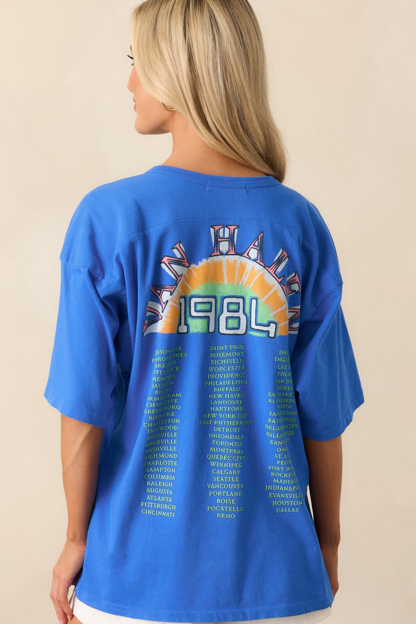 A view from behind of the tee revealing the Van Halen tour detail graphic across the back and relaxed shape.