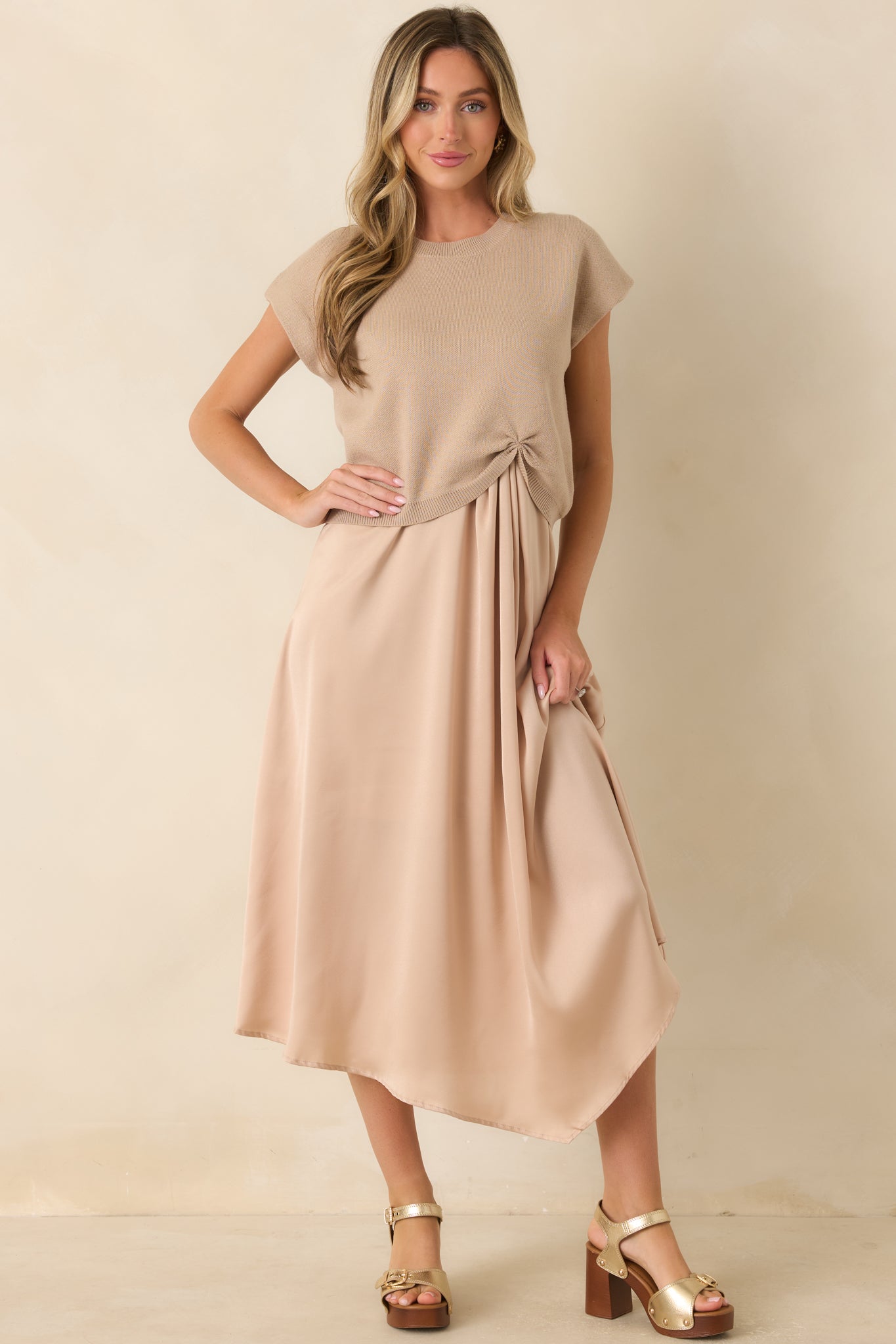 All Pulled Together Beige Knit Sweater | Red Dress