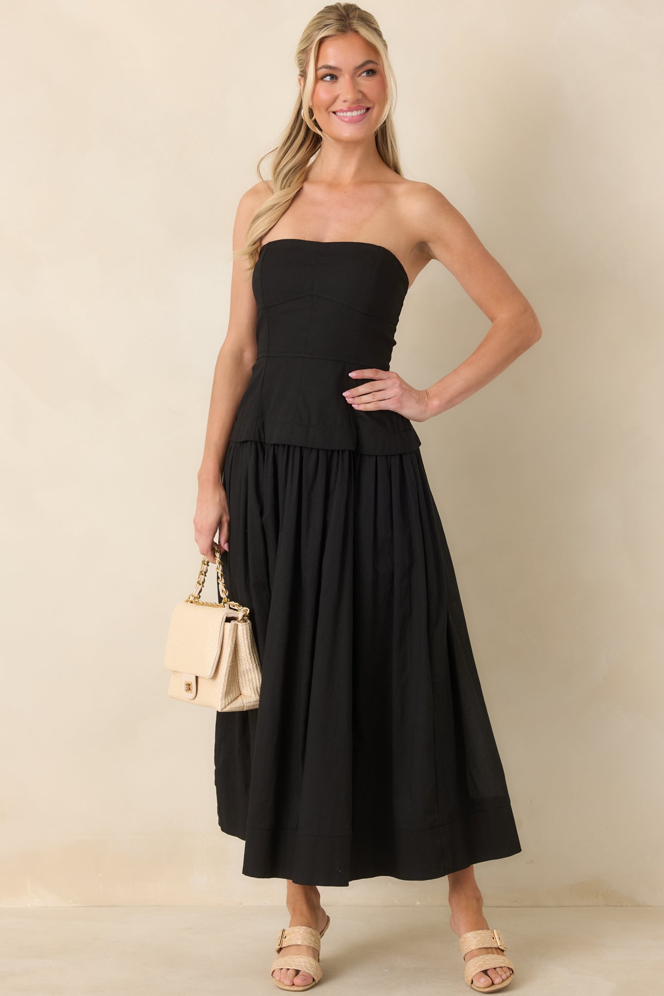 Women's You Already Know Black Cotton Bustier Bodice Midi Dress | Size: S