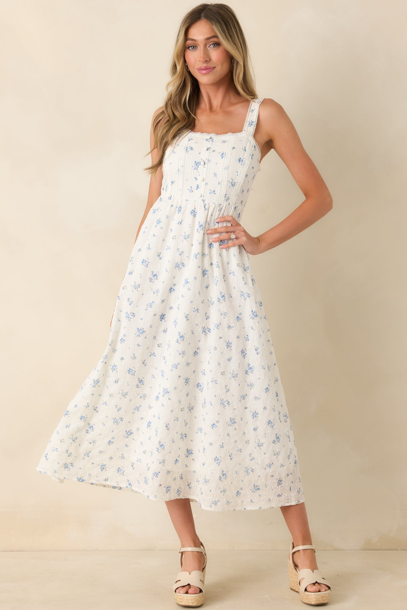 Ditsy Floral Midi Dress - Blue Multi