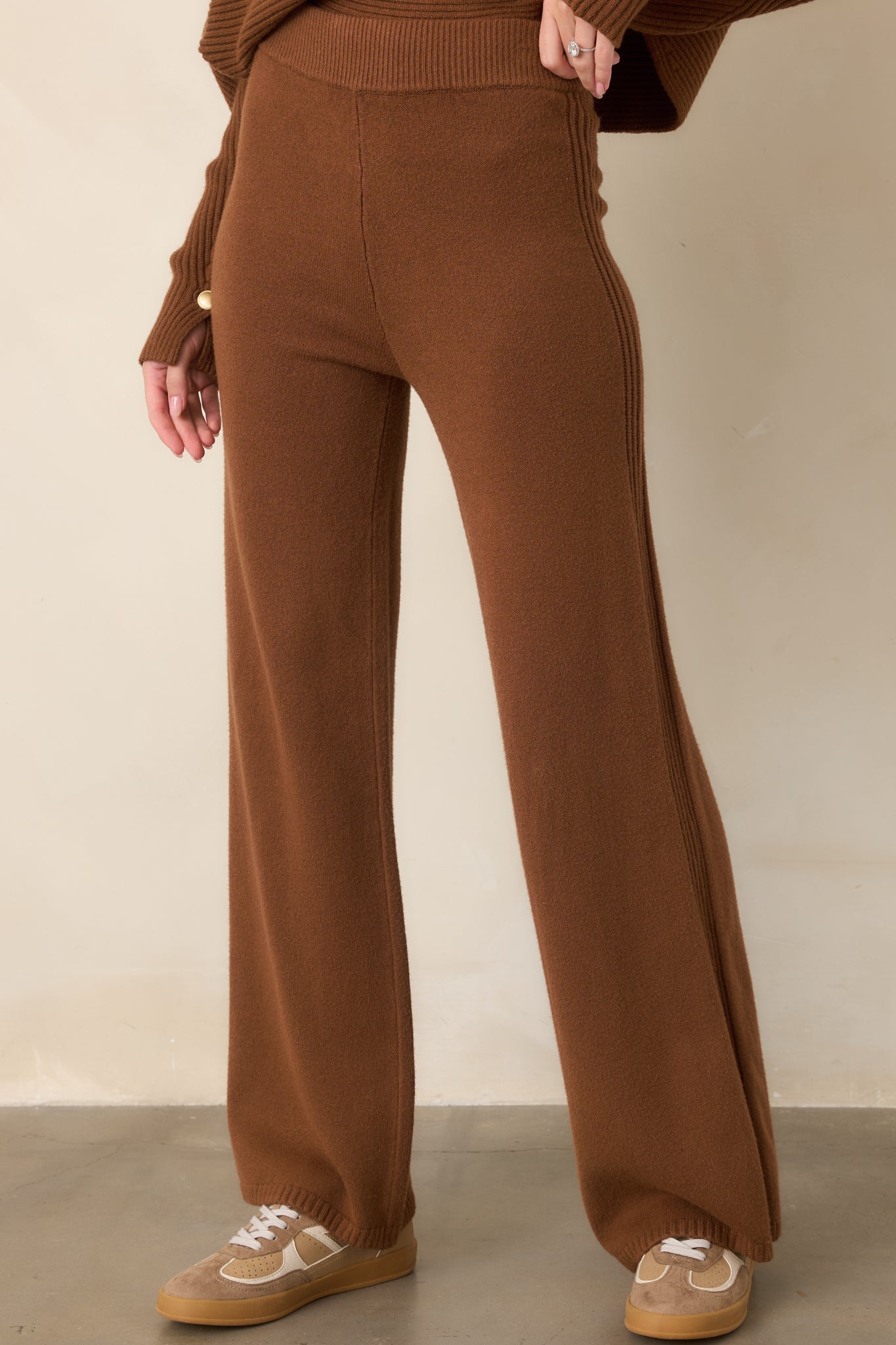 Women's Polished Path Brown Knit Wide Leg Pants | Size: Xs