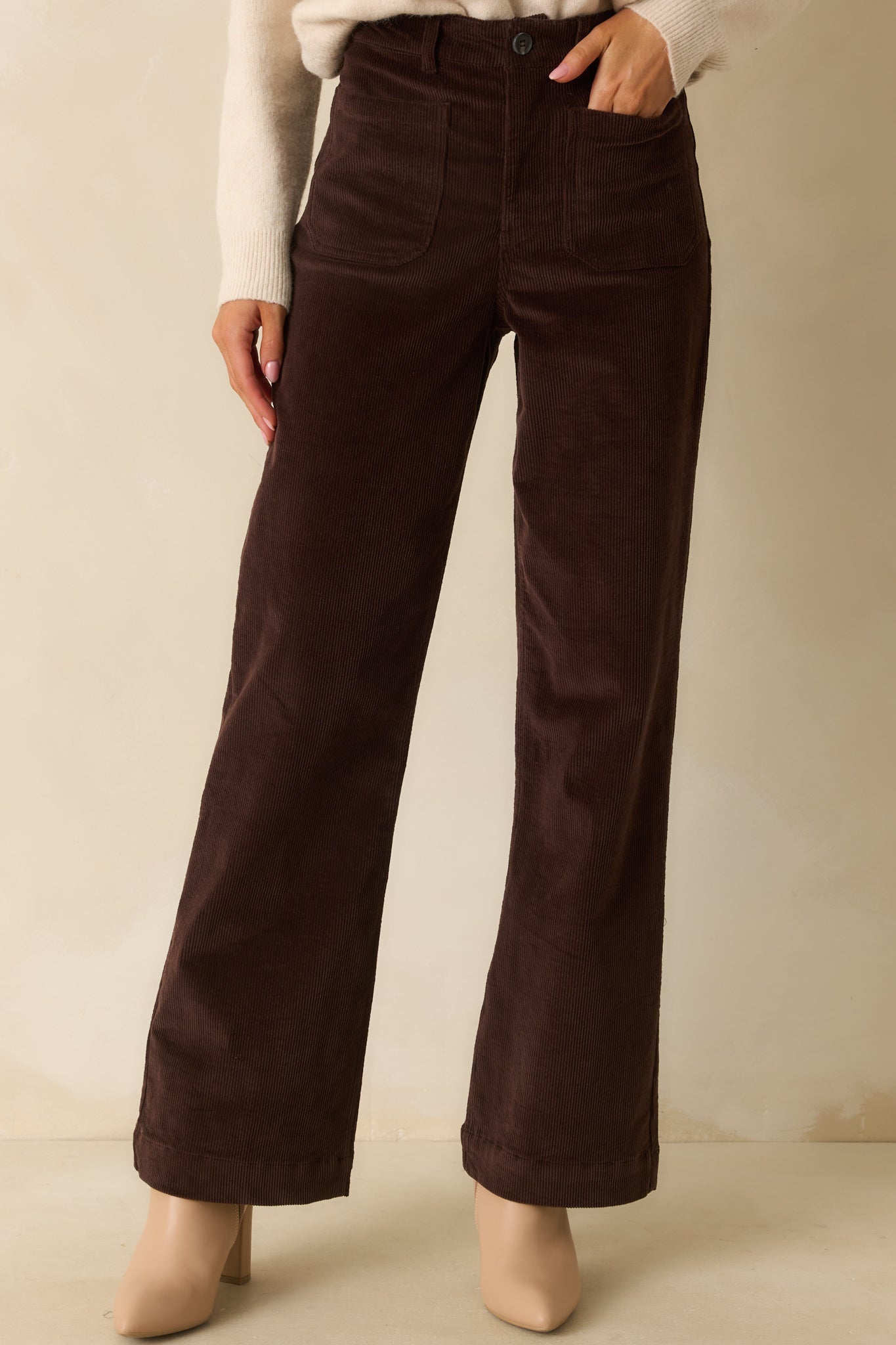 Chocolate Brown Corduroy Pants Women's Bottoms Red Dress