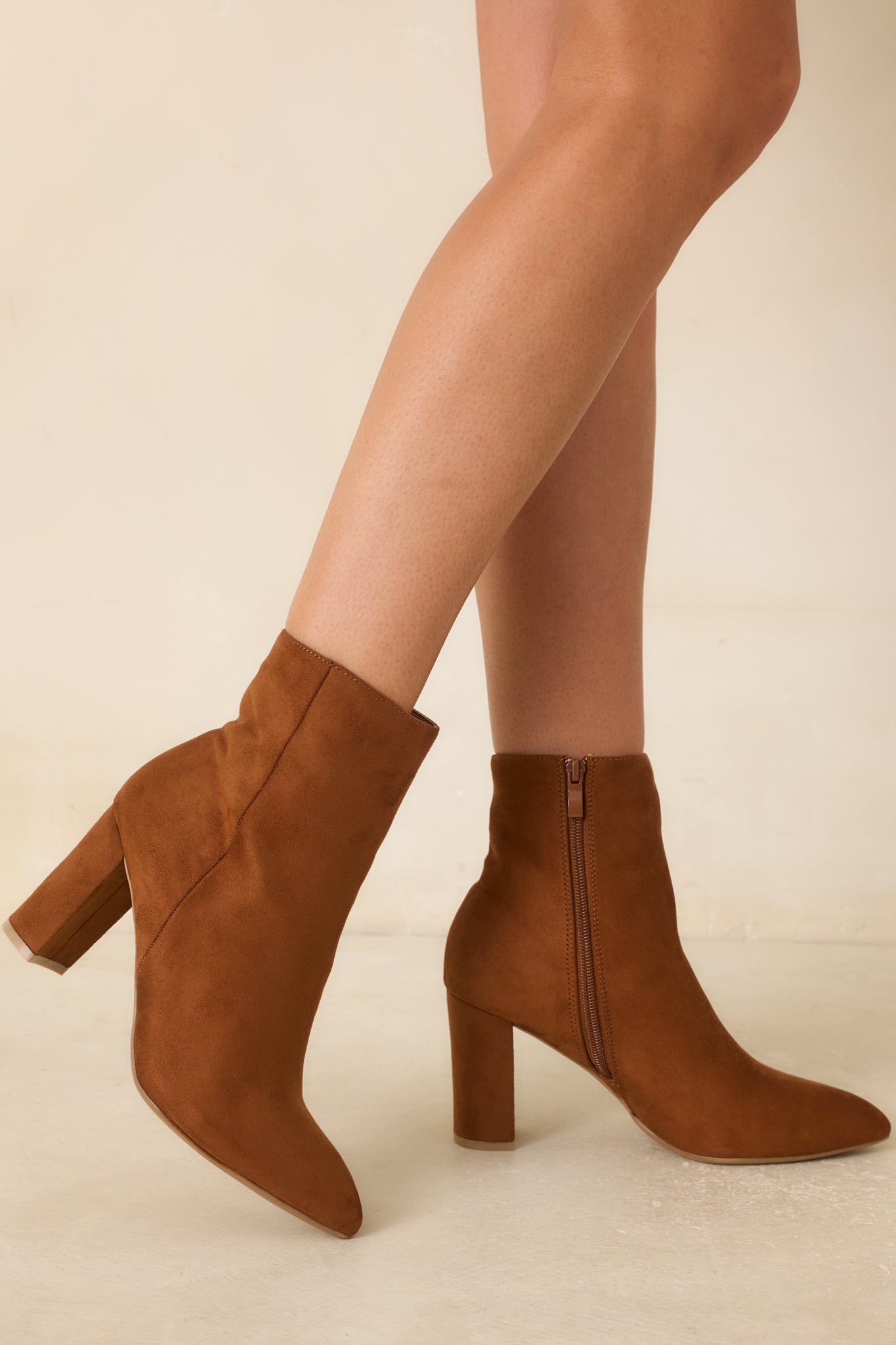 Women's From Here On Cinnamon Brown Faux Suede Block Heel Ankle Boots | Size: 6.5