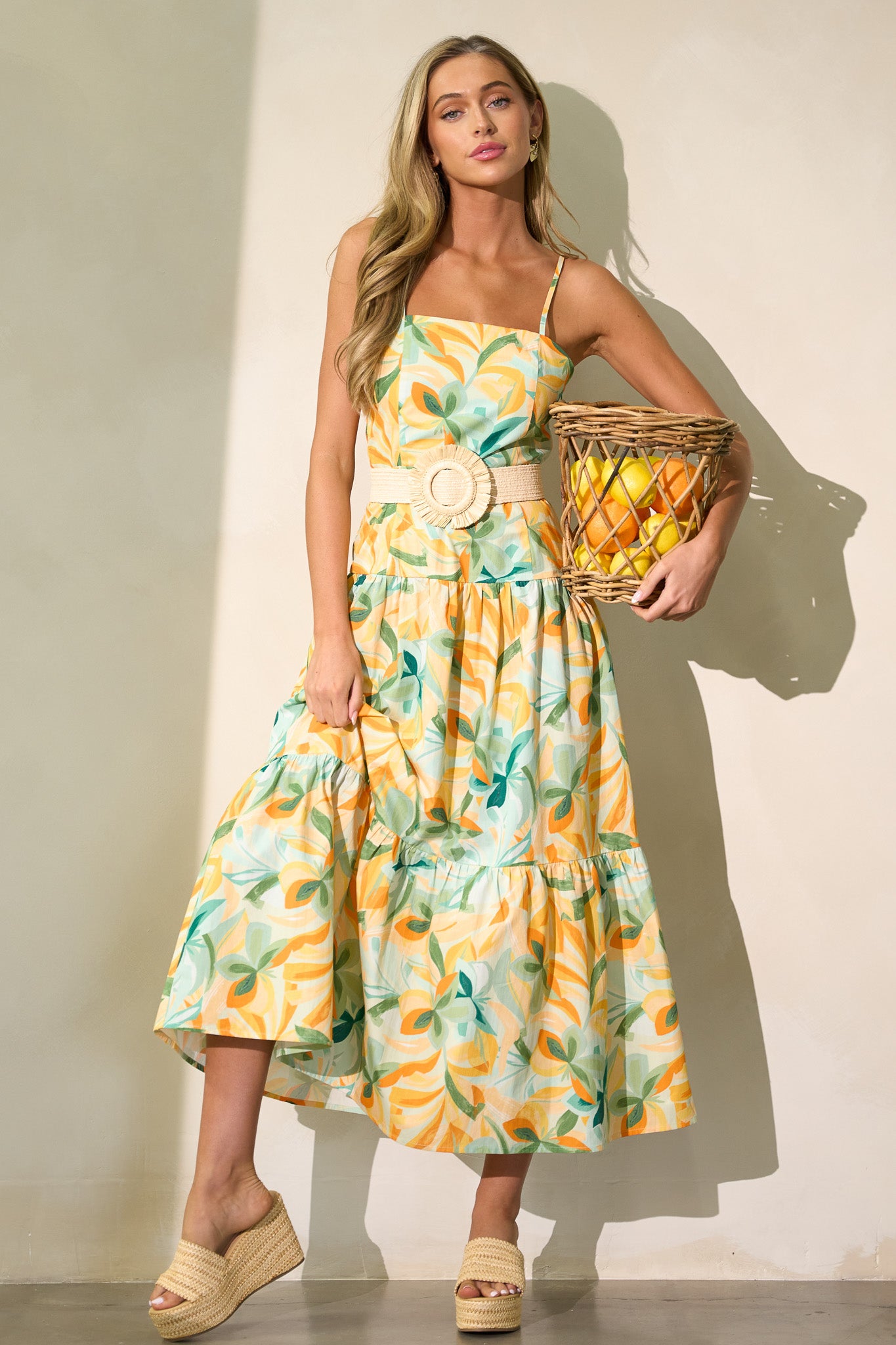 MINKPINK Solstice Yellow Tiered Midi Dress | Red Dress MINKPINK Solstice Yellow Tiered Midi Dress | Red Dress