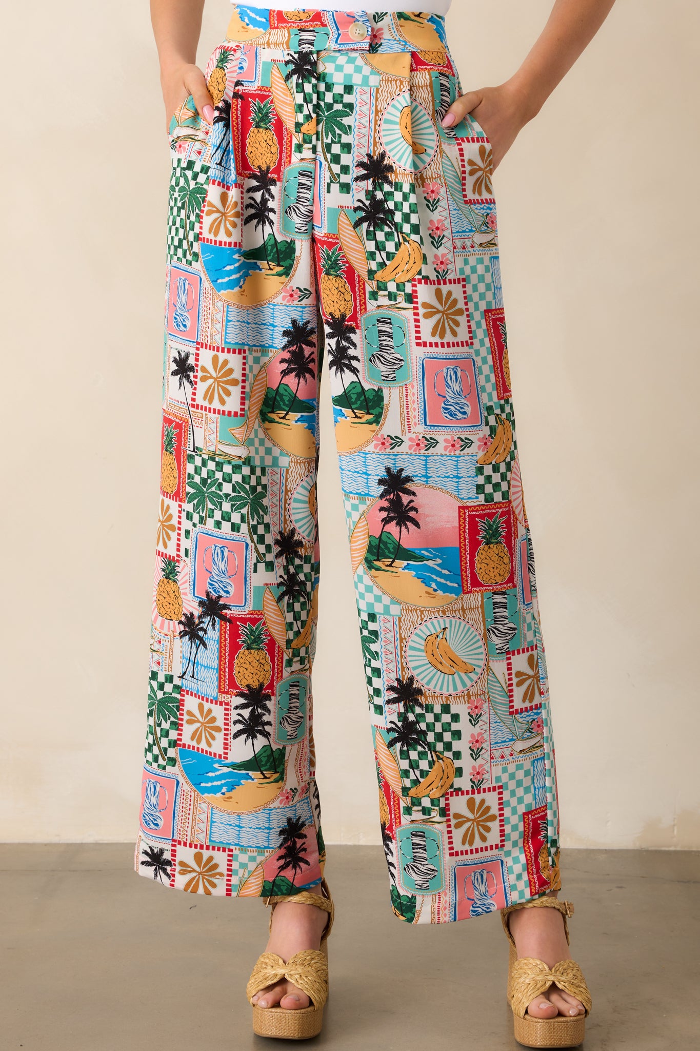 Close-up crop showing the straight leg design and fluid drape of the fabric.