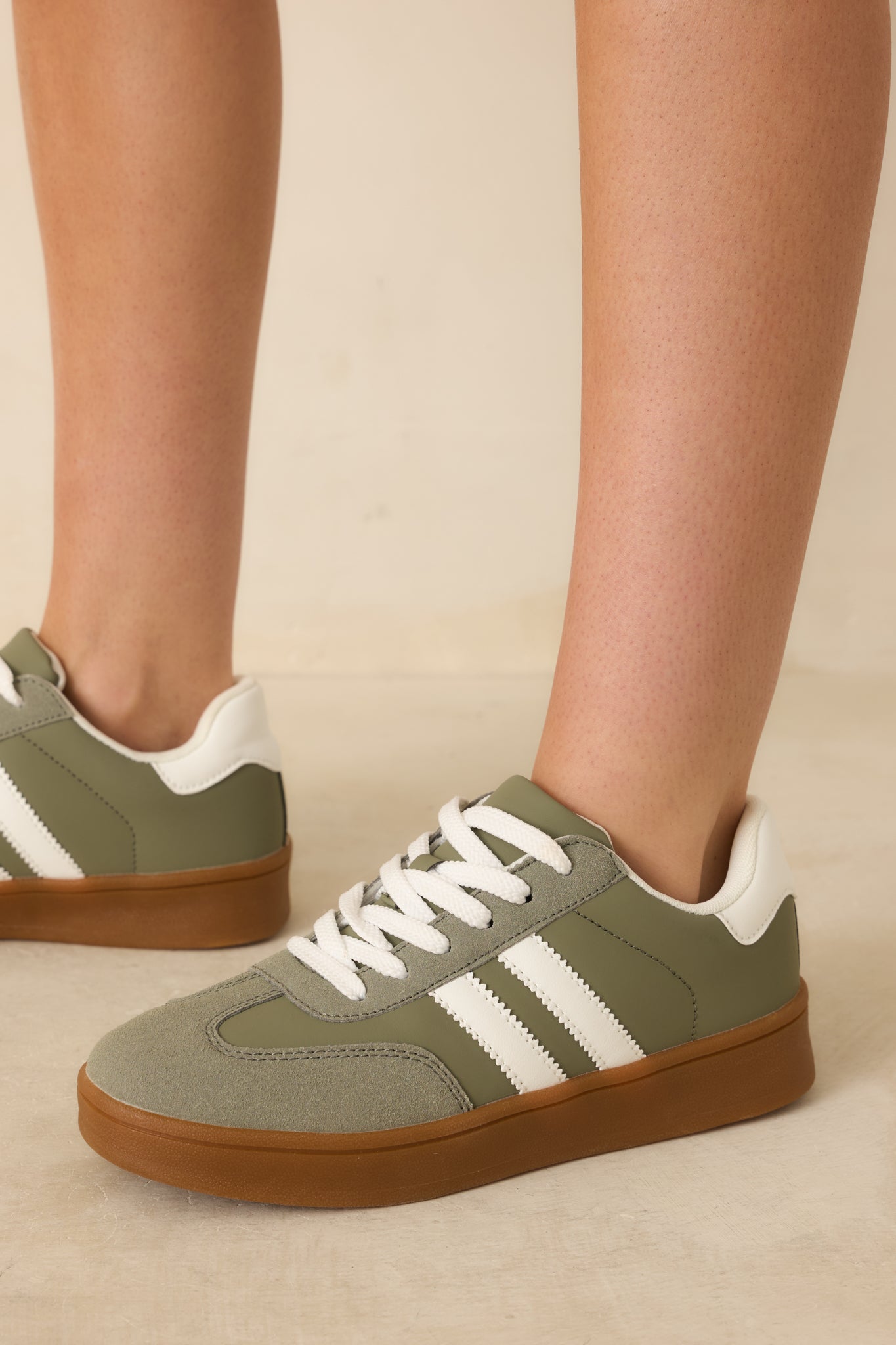 Women's Chasing Chill Light Green Faux Leather and Suede Lace-Up Sneakers | Size: 7