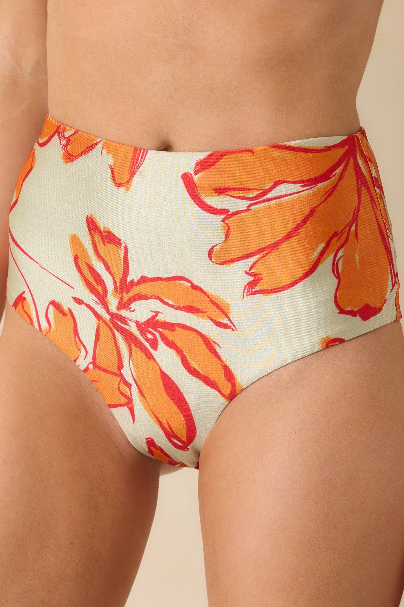Close view of the high-waisted design and smooth fabric texture.