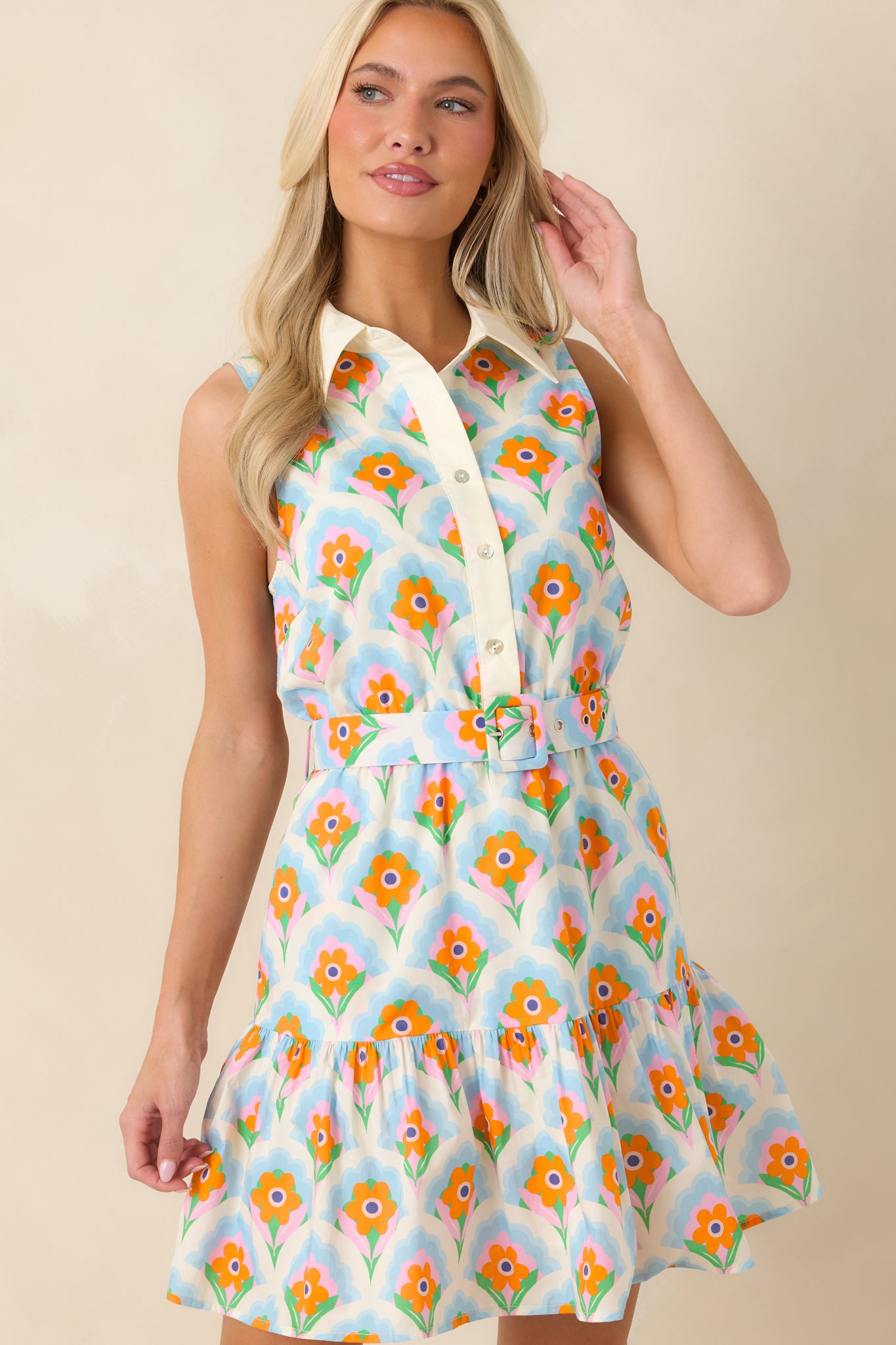 Women's Weekend in Palm Springs Orange & Light Blue Floral Mini Dress | Size: S