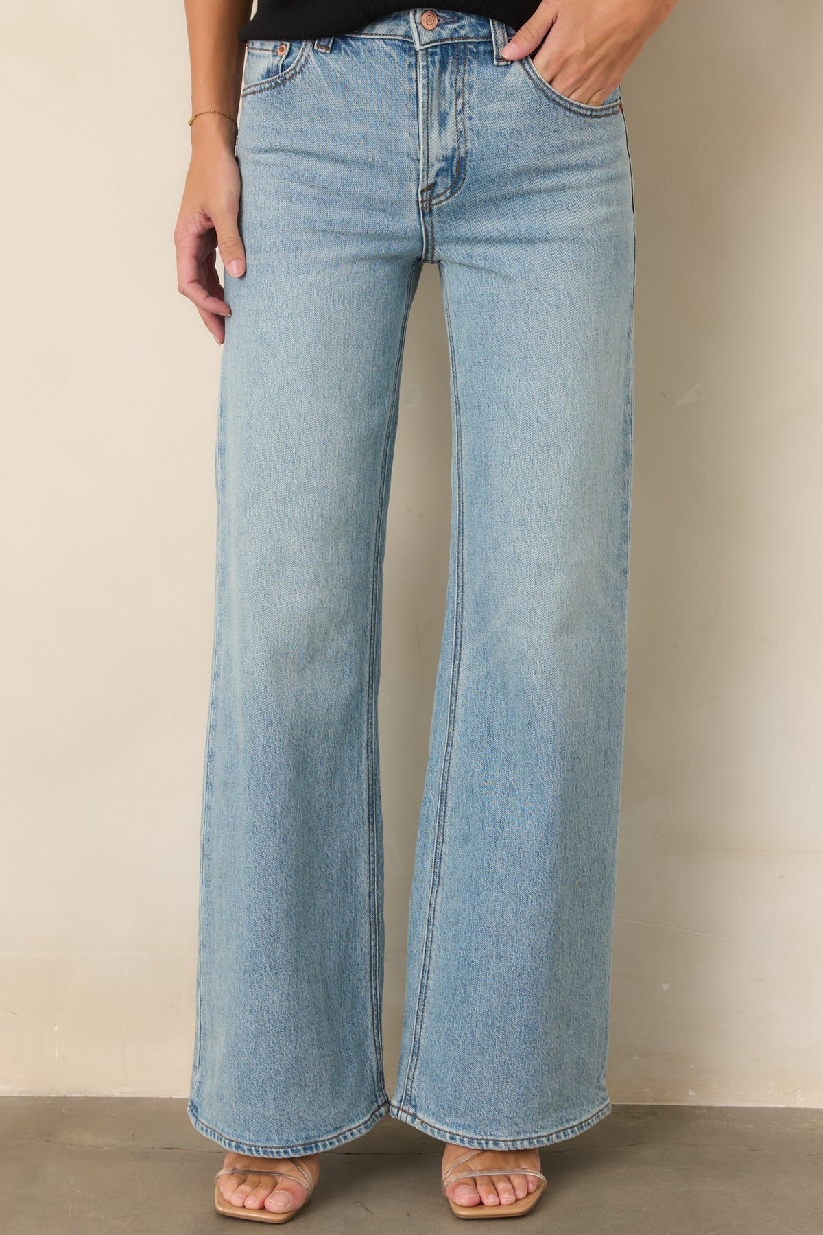 Cotton denim jeans with subtle whiskering and allover fading for a naturally worn-in finish.