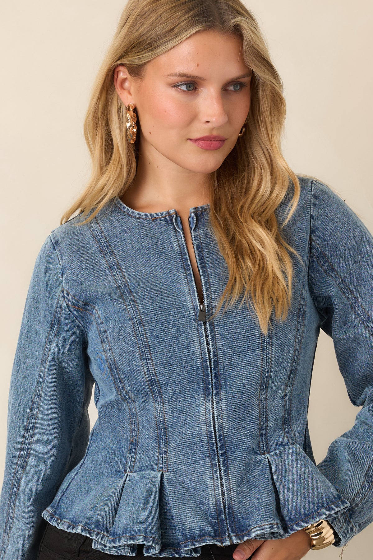 Cotton jacket showcasing sculpting seams that contour the fitted waist.