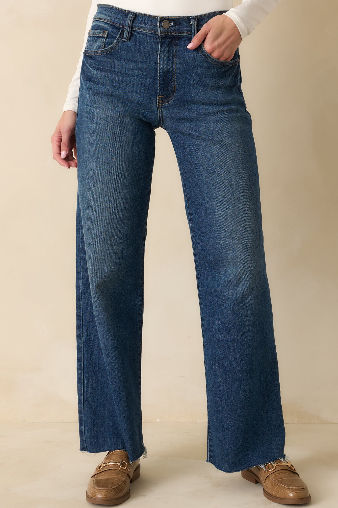 Cropped close-up showing stitching, front pocket edges, and fabric texture.