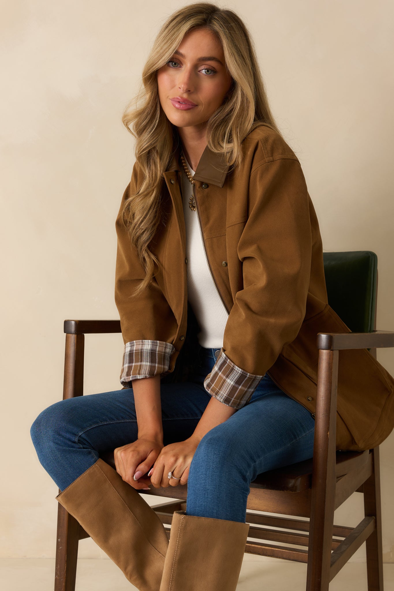 Camel Brown Faux Suede Barn Jacket - All Outerwear | Red Dress
