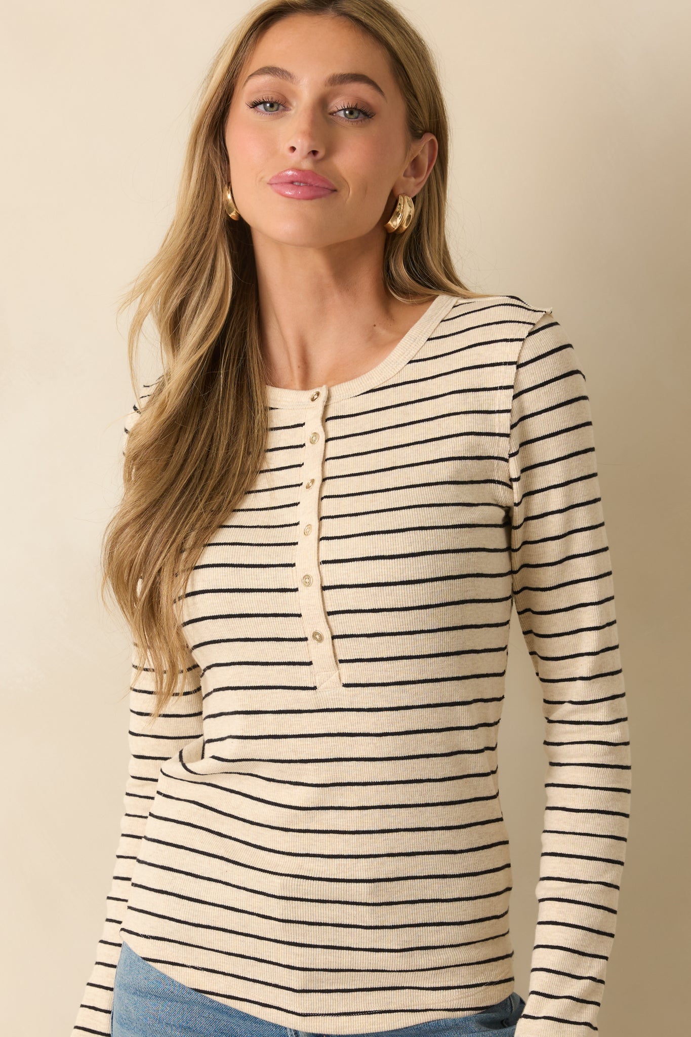 Cropped front view showing the ribbed texture and striped pattern across the chest.