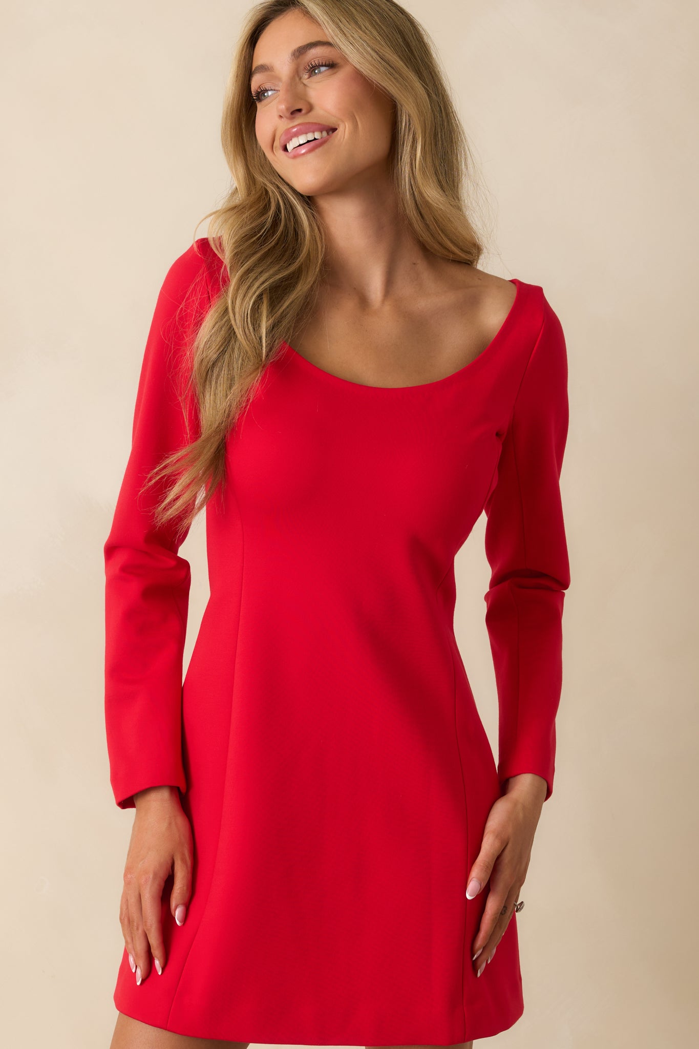 Cropped front view highlighting the scoop neckline and smooth viscose-nylon material.