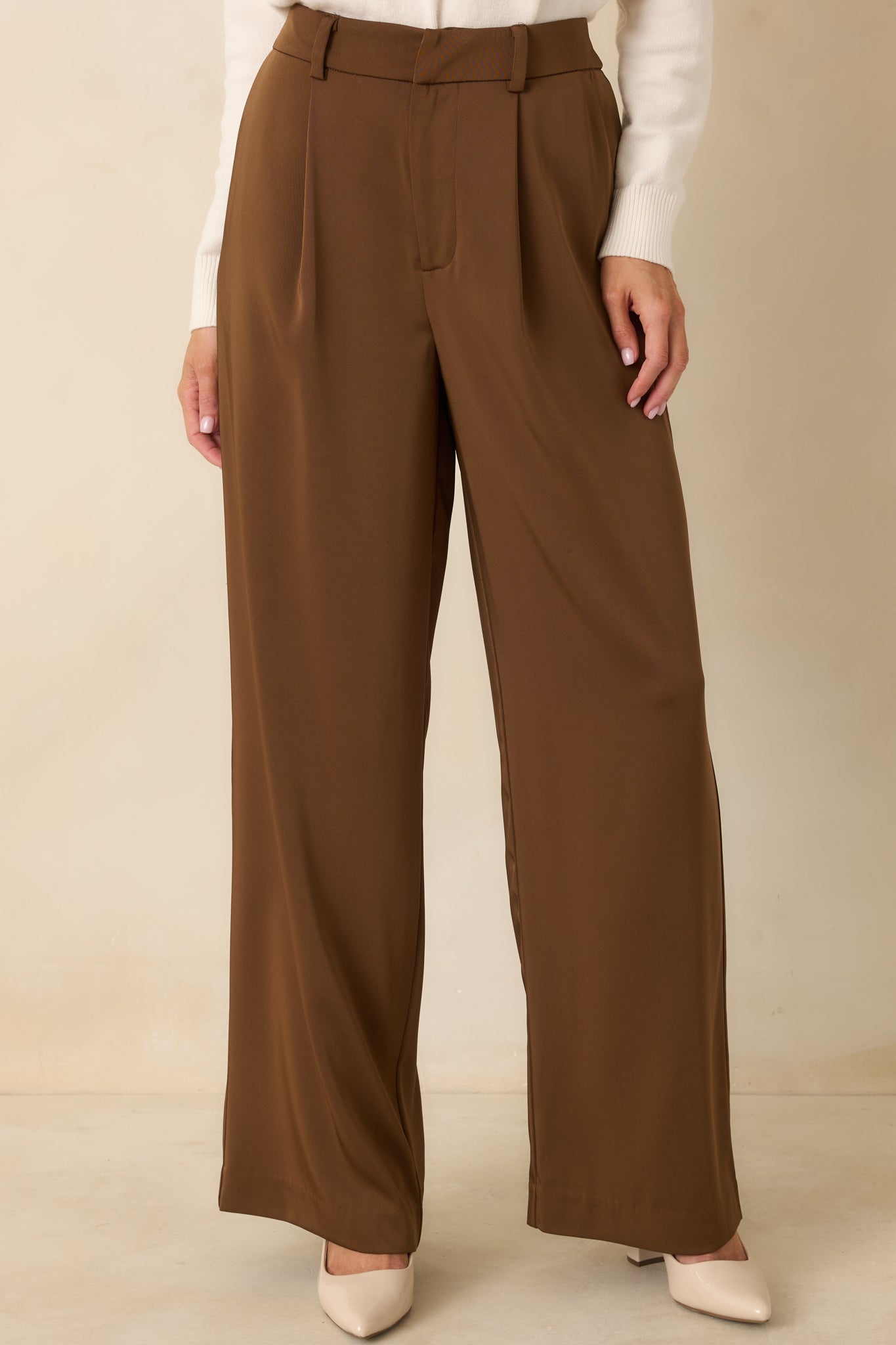 Women's Mark My Words Brown High Waisted Wide Leg Trousers | Size: L