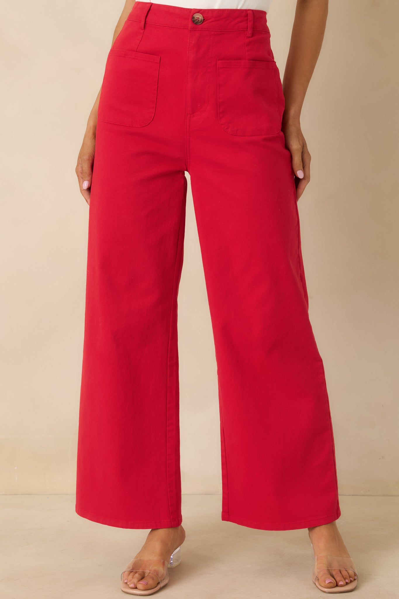 Red Cotton Patch Pocket Wide Leg Pants - All Bottoms | Red Dress display picture 1