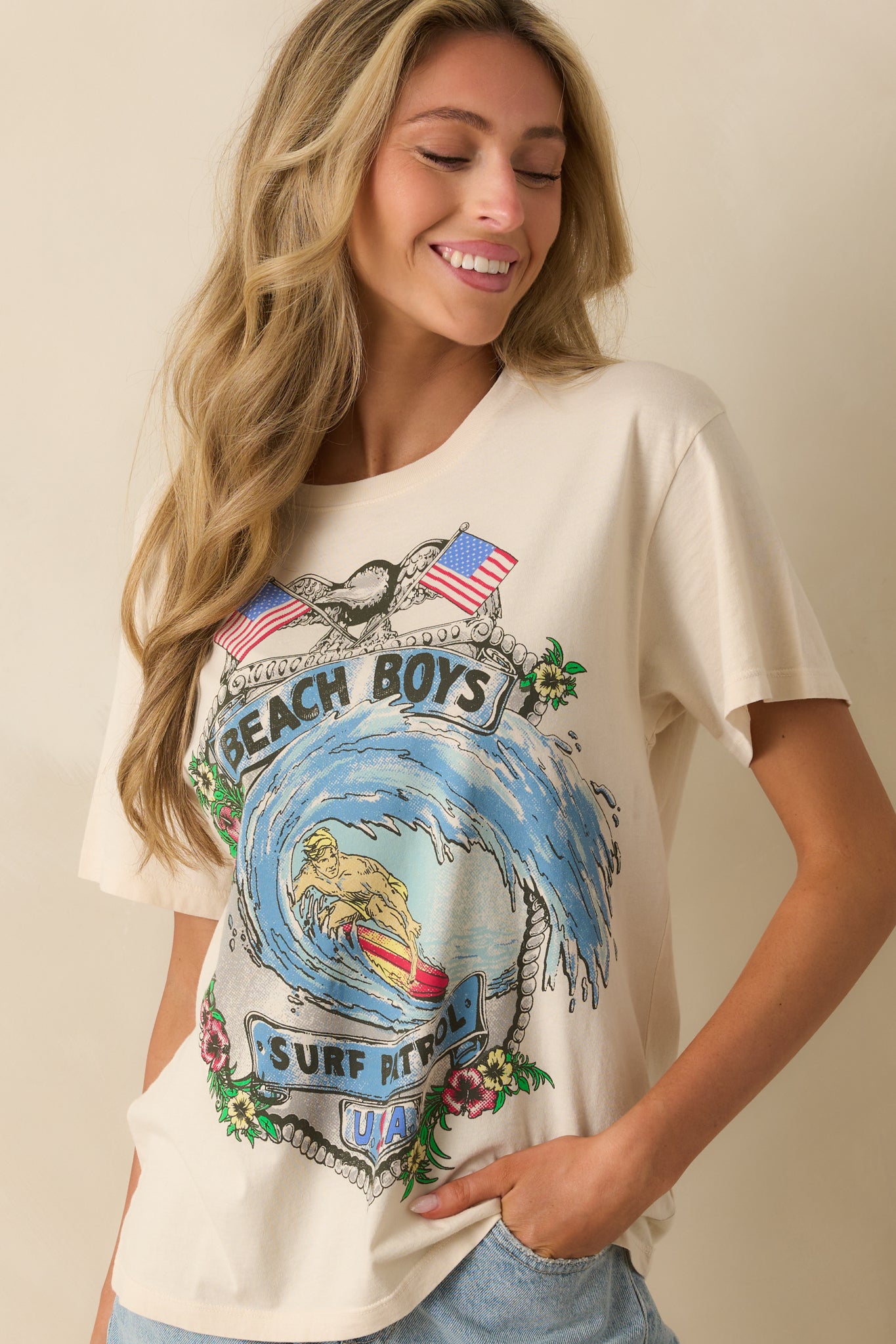 Cropped view showcasing the detailing and colors of the surf patrol artwork.