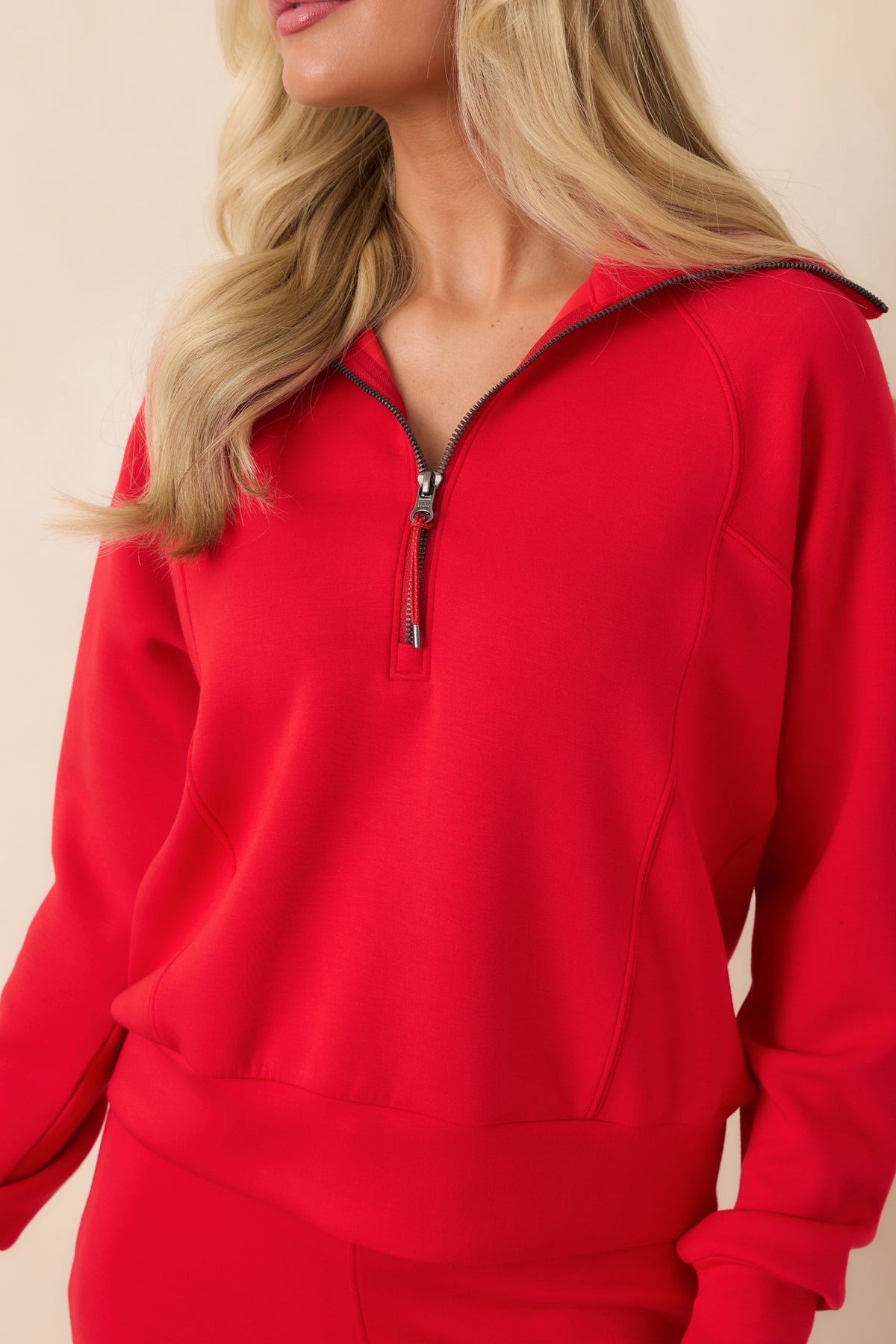 Curved seam accents add dimension to this lightweight top crafted from silky spacer fabric.