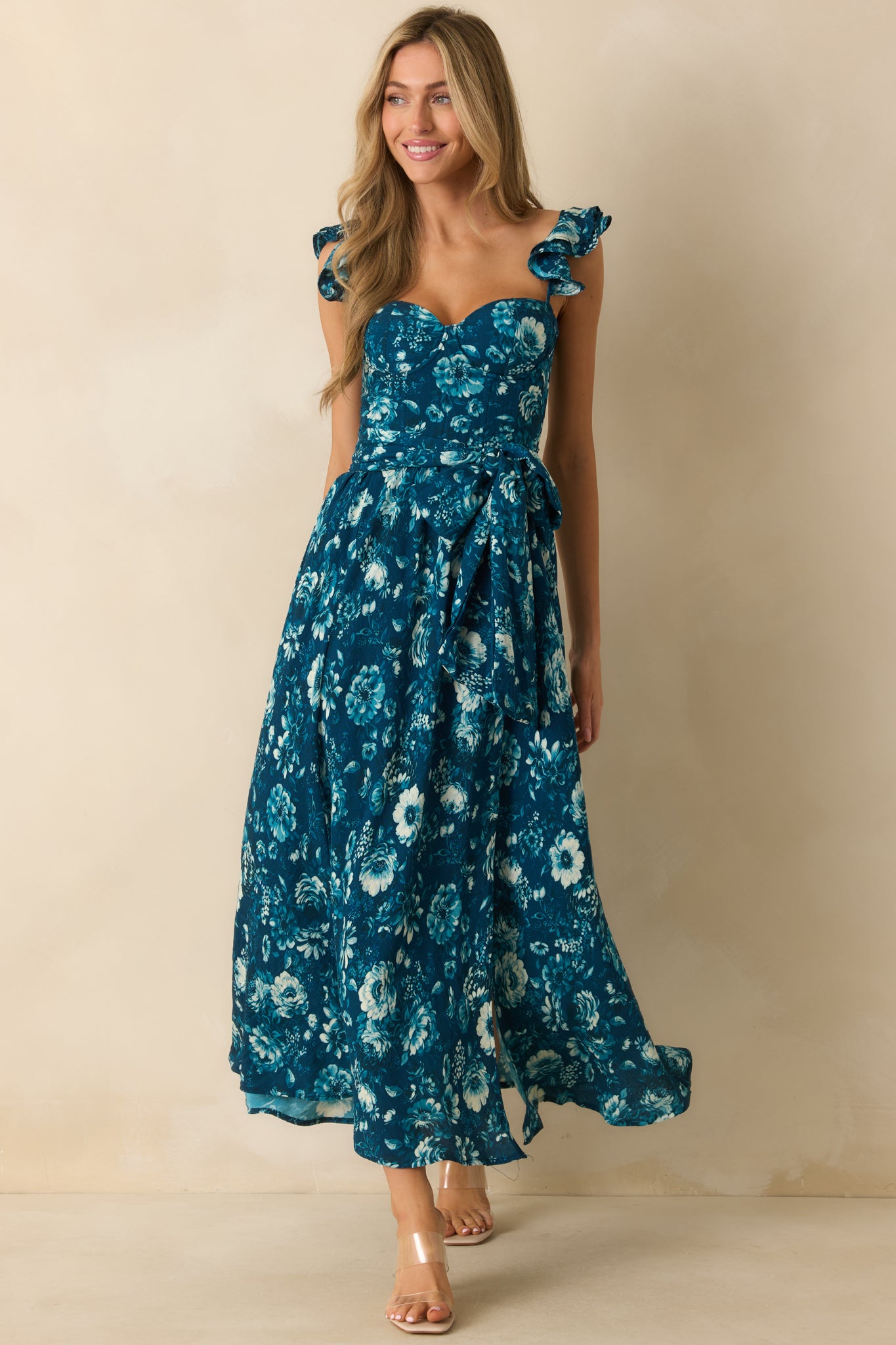 Women's Aimee Dark Teal Multi Floral Print Bustier Maxi Dress | Size: M | Red Dress Women's Aimee Dark Teal Multi Floral Print Bustier Maxi Dress | Size: M | Red Dress