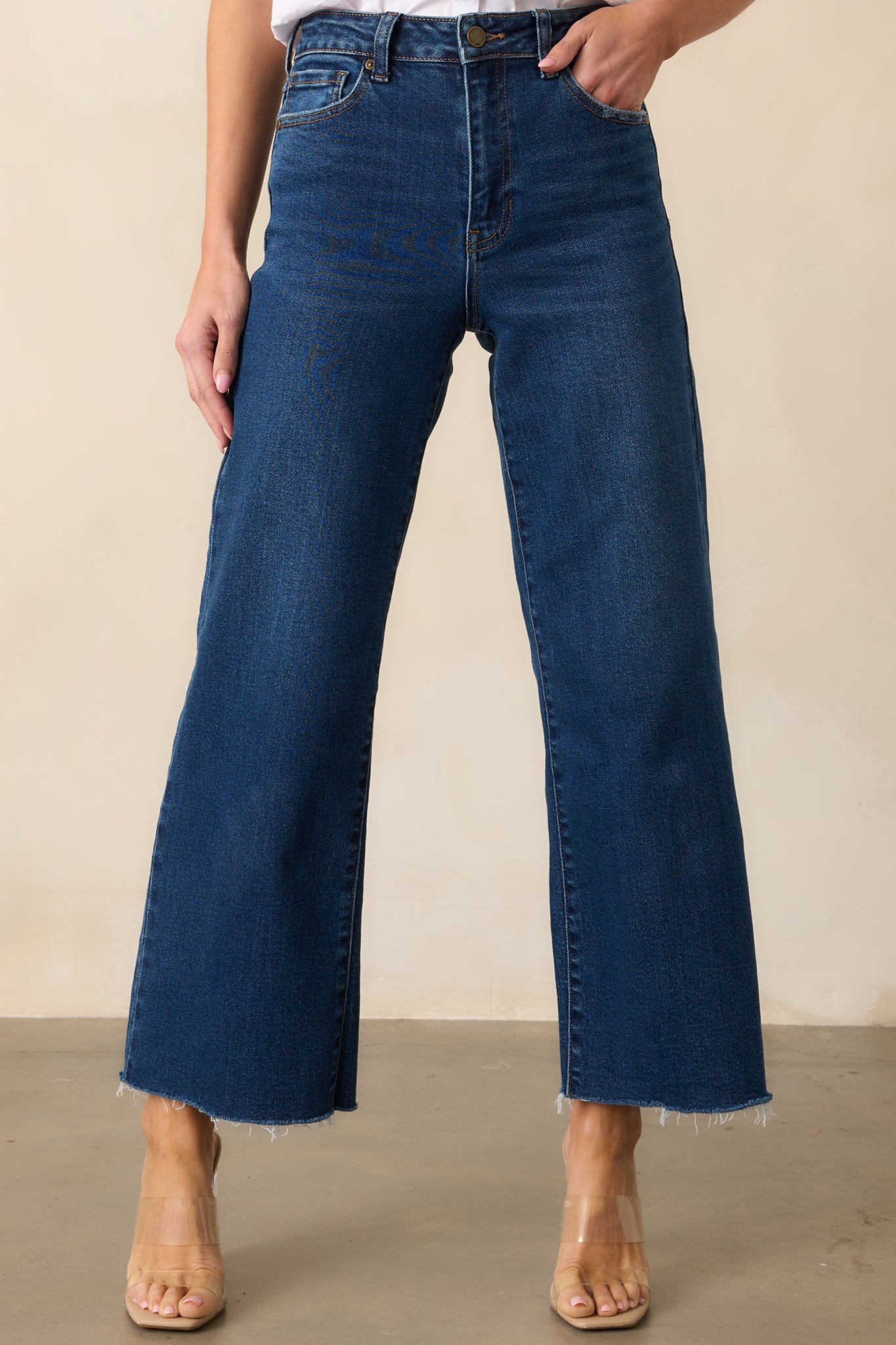 Dark Wash High Waisted Wide Leg Jeans - All Denim | Red Dress Dark Wash High Waisted Wide Leg Jeans - All Denim | Red Dress
