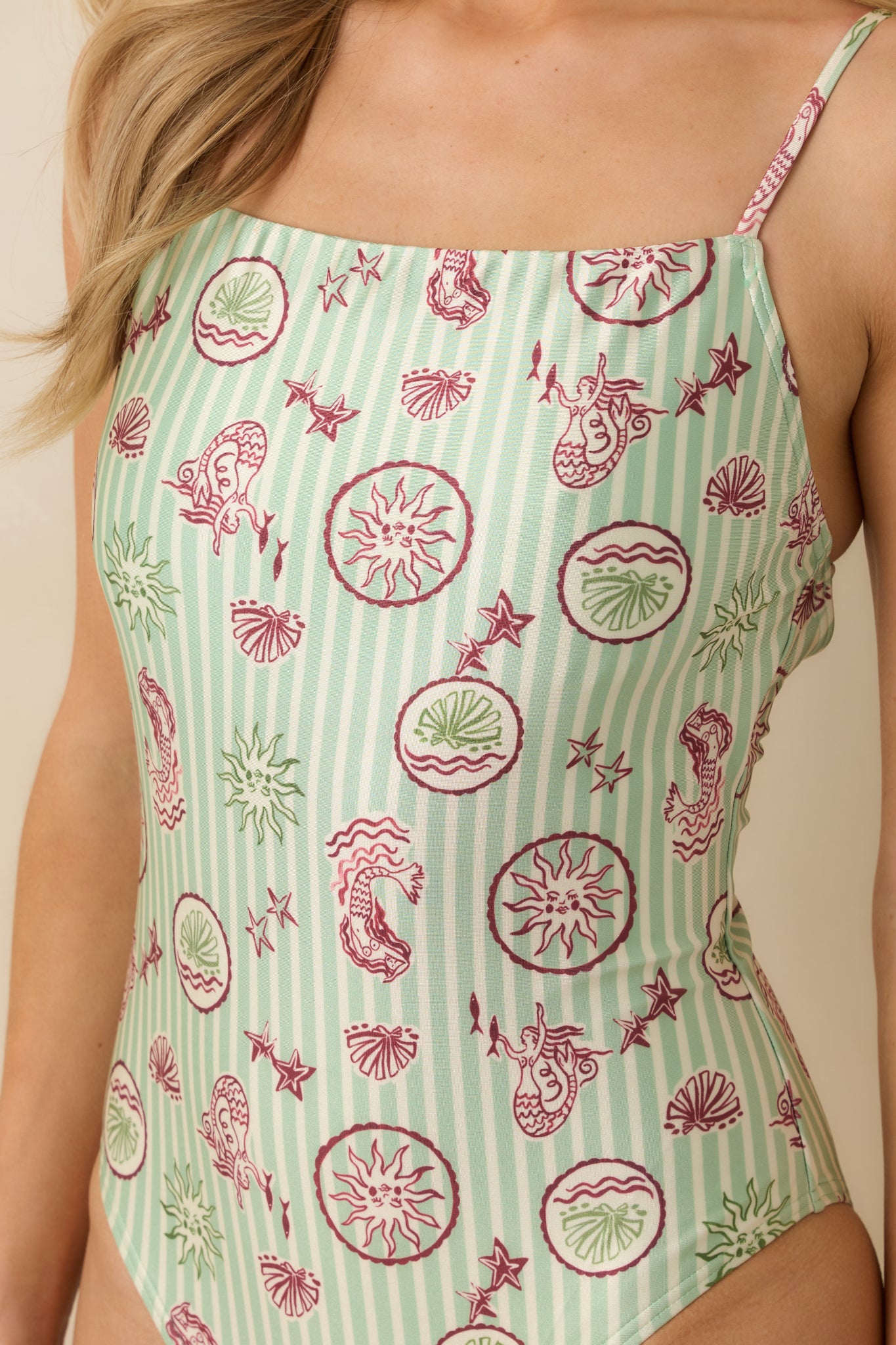 Detailed close-up of the green stripe fabric and fully lined interior construction.