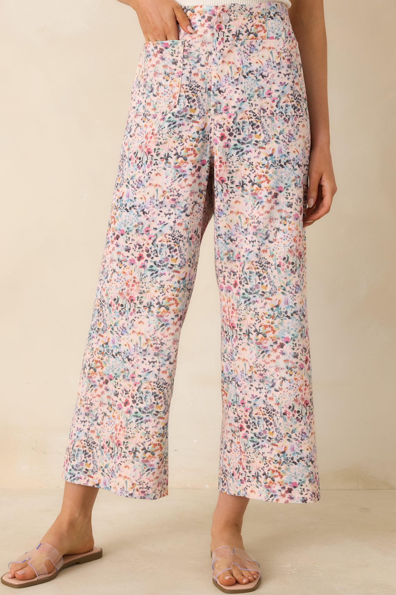 Detailed look at floral cotton fabric with soft textured finish.