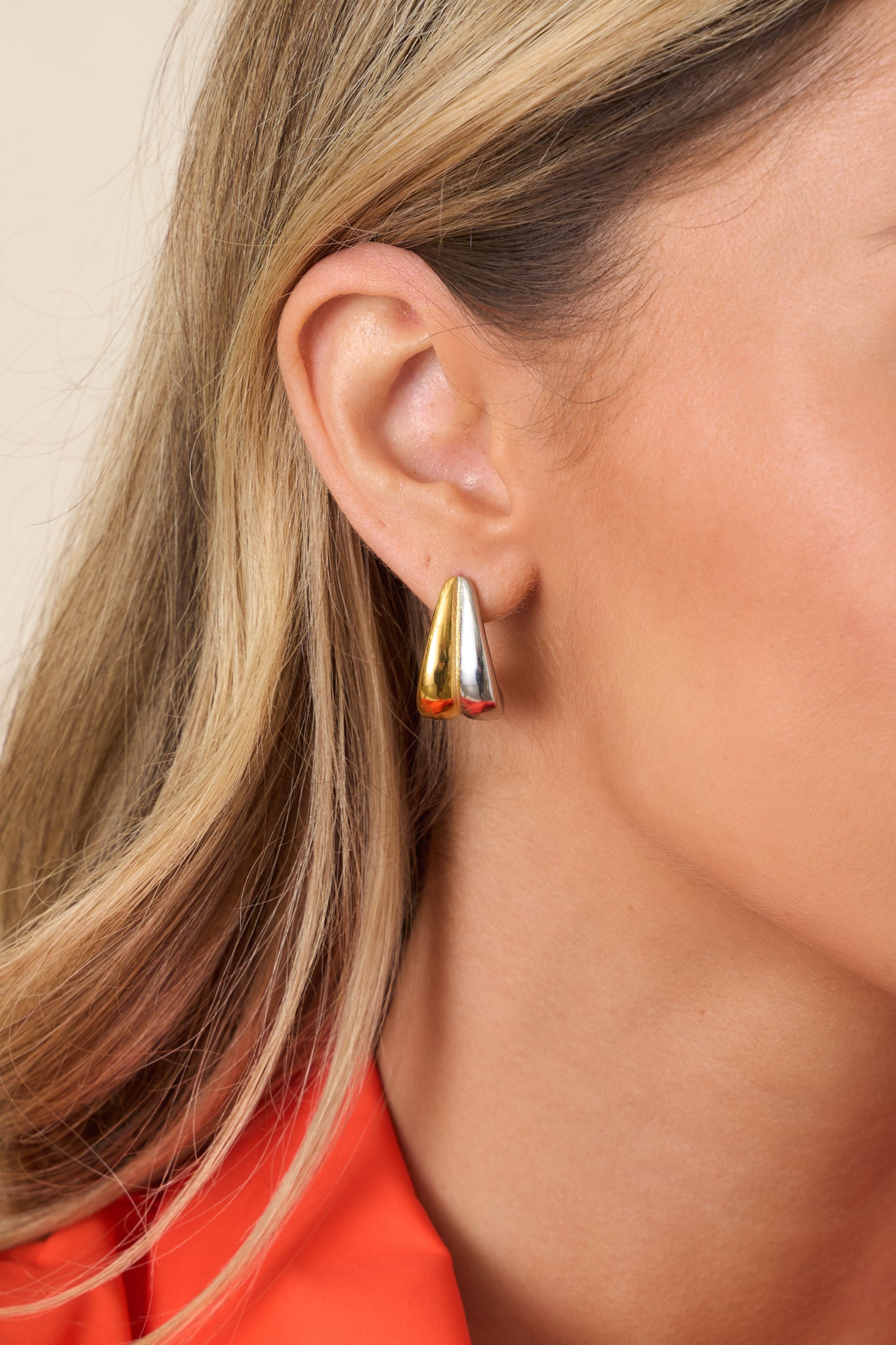 Red Dress | Gold & Silver Two-Tone Sculptural Earrings