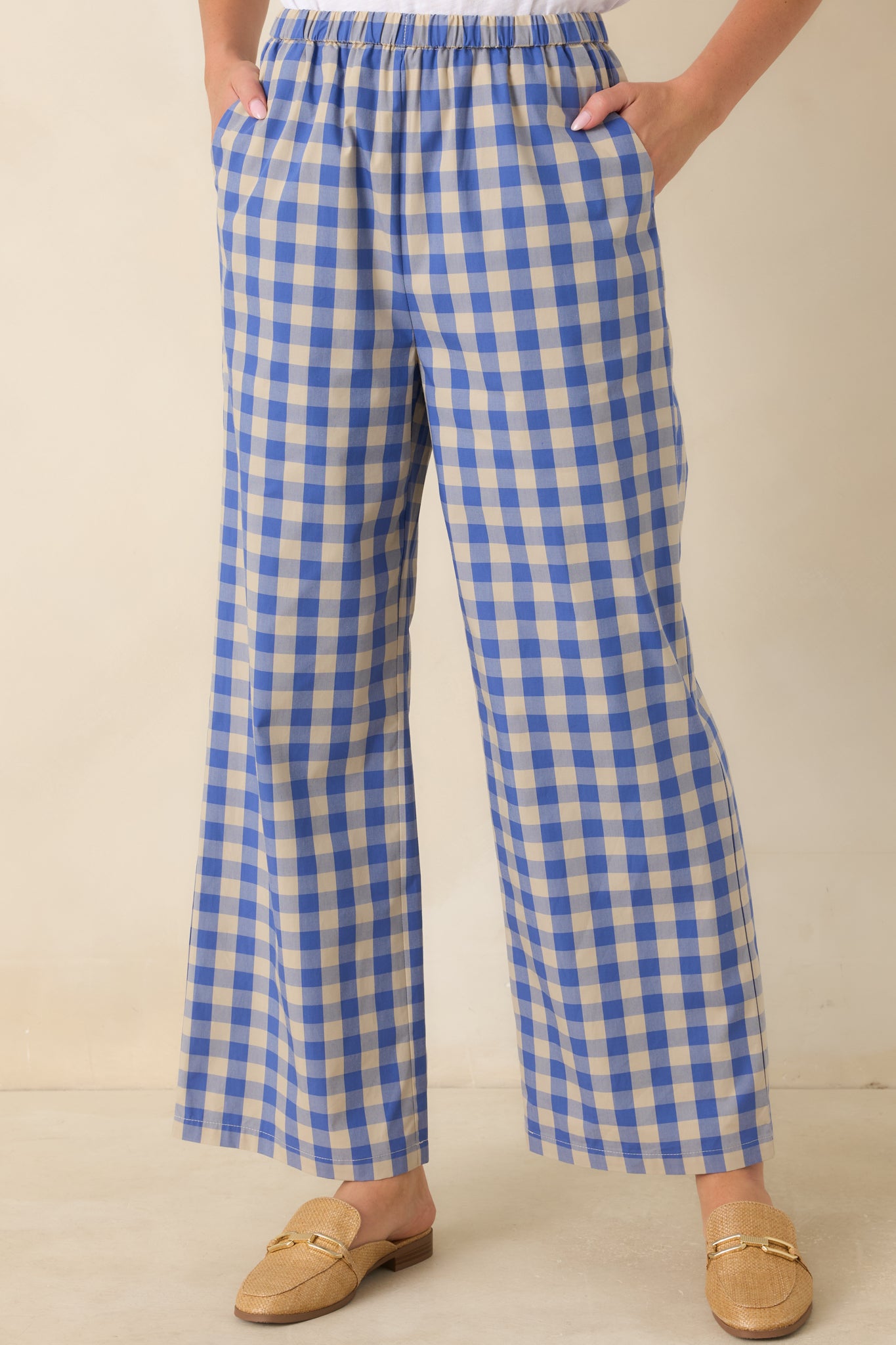 ボトムス melted butter BLUE GINGHAM CHECK PANTS Maris Azure Blue Gingham Cotton Pants | FRNCH