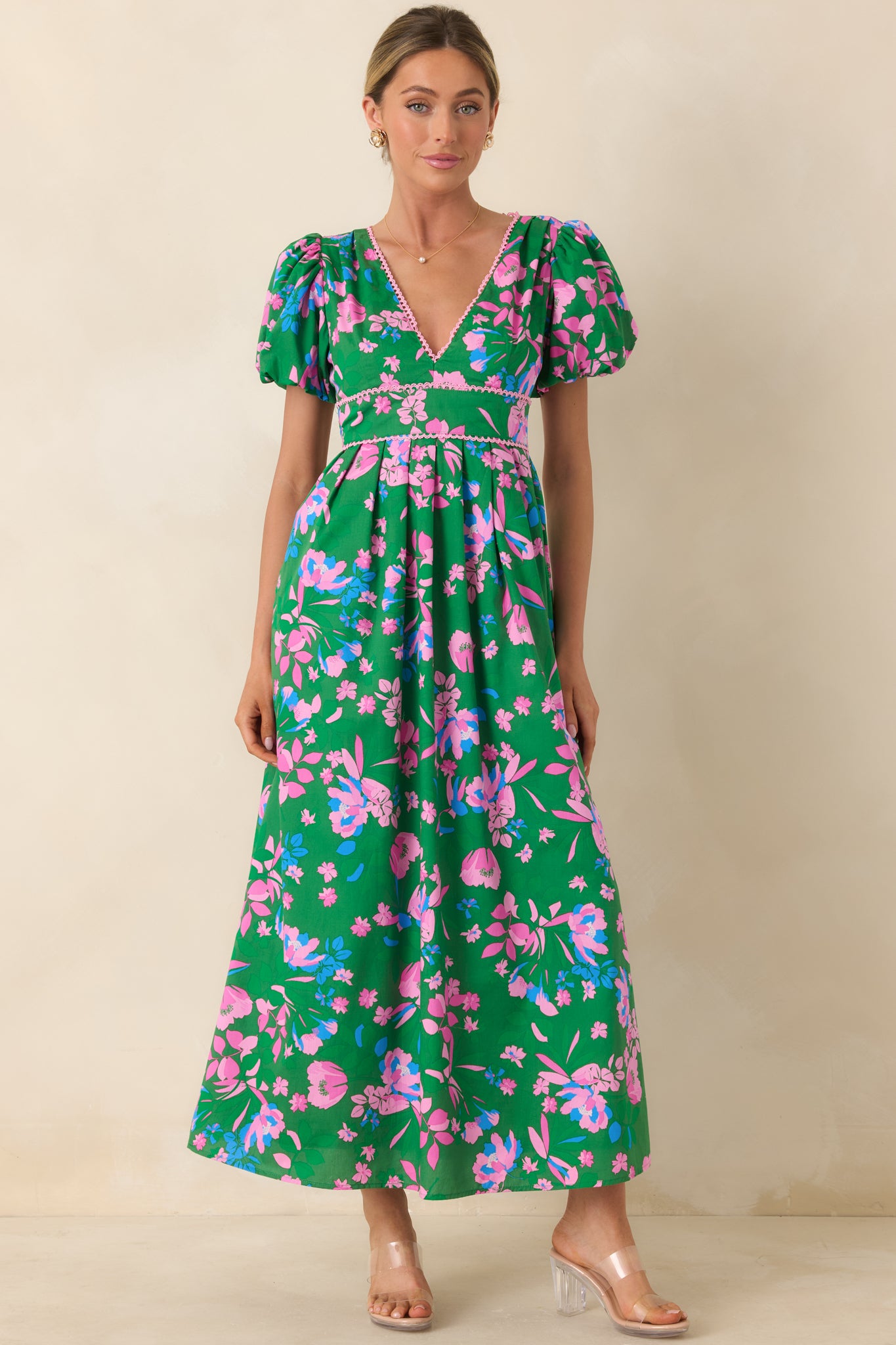 Elegant maxi dress with a sweeping skirt designed for graceful movement.