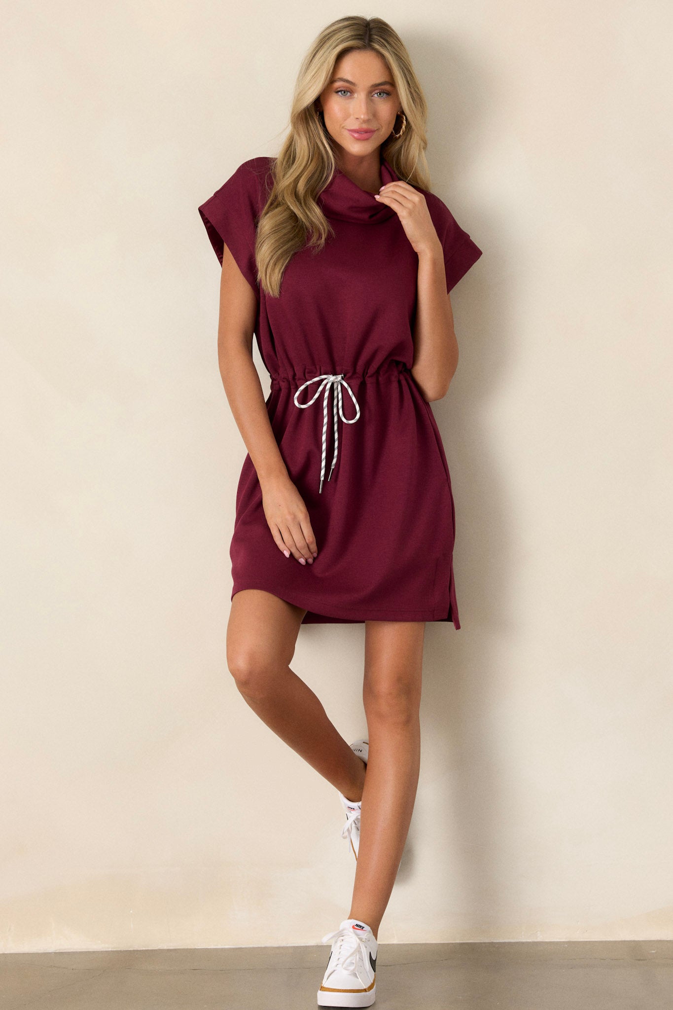 Burgundy Drawstring Mini Dress - All Dresses | Red Dress Burgundy Drawstring Mini Dress - All Dresses | Red Dress