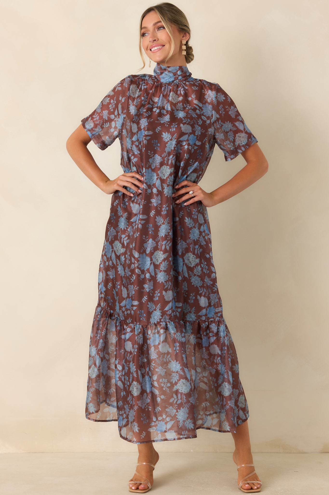 floral layered dress The Journey Tiered Midi medium / Ivory giving an adjustable and secure fit Whispered Intentions Brown & Blue