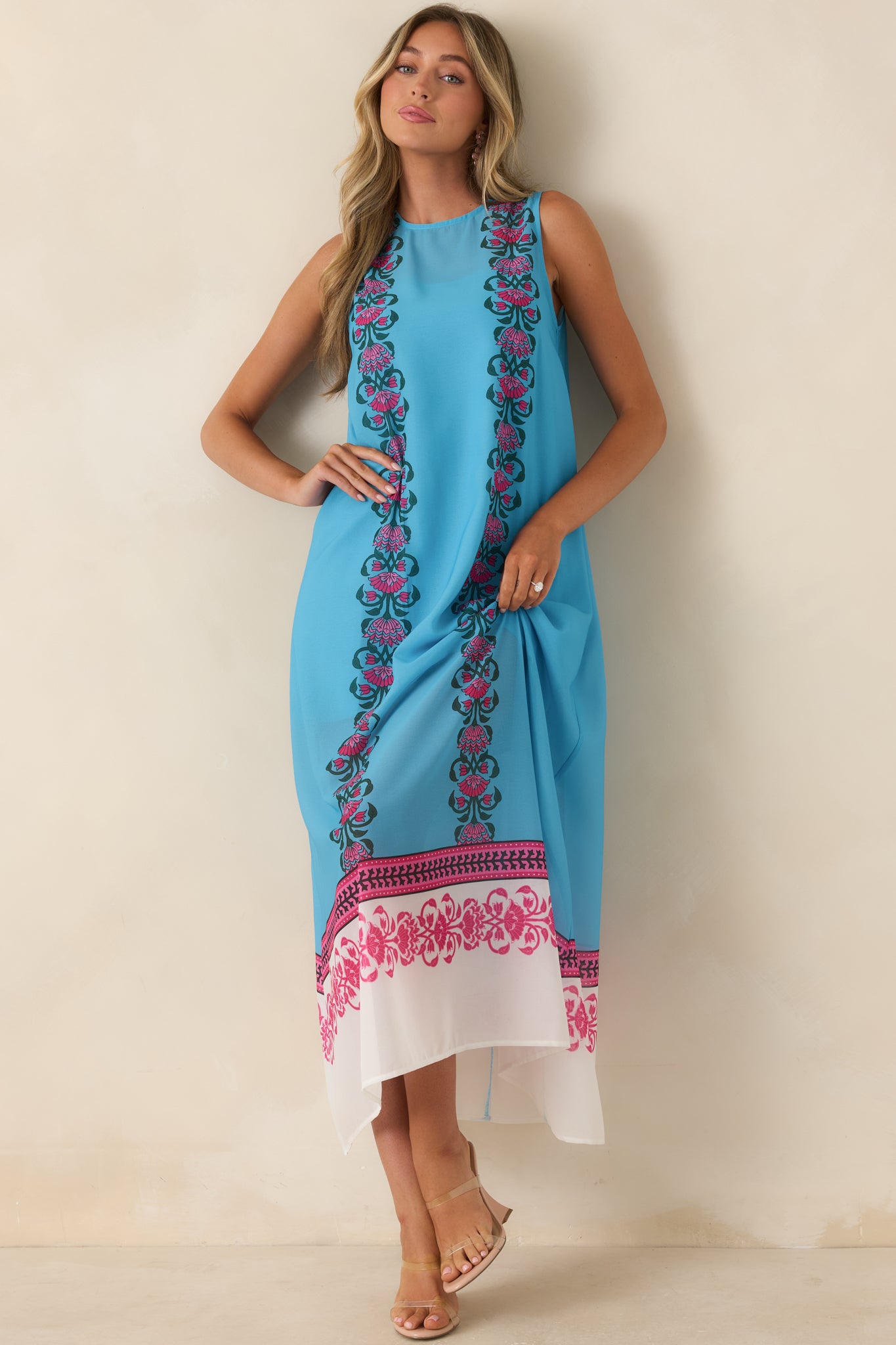 bold print maxi dress Women's Cocktail Conversation Blue Floral Border | Size: M Women's Formal Dresses This maxi dress is Color:Silk Faille Emerald 15716 | BALL GOWN