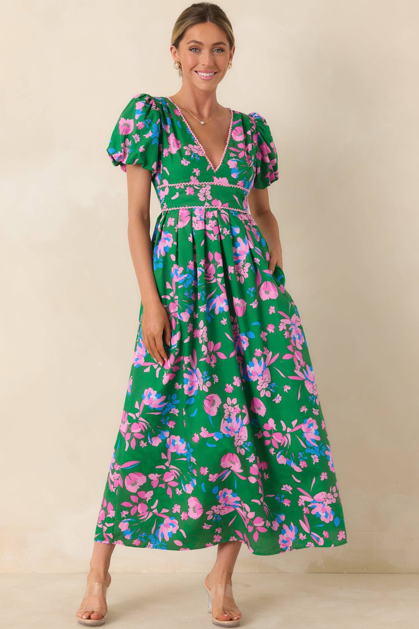 Women's What a Dream Green Multi Floral Cotton Open Back Maxi Dress | Size: S | Red Dress Women's What a Dream Green Multi Floral Cotton Open Back Maxi Dress | Size: S | Red Dress