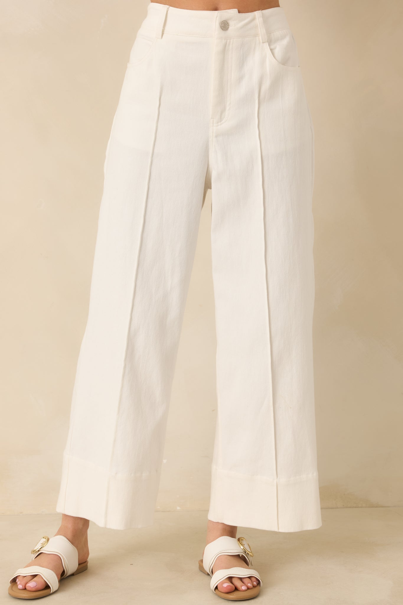 Women's Bright Forecast White Cotton Wide Leg Pants | Size: M