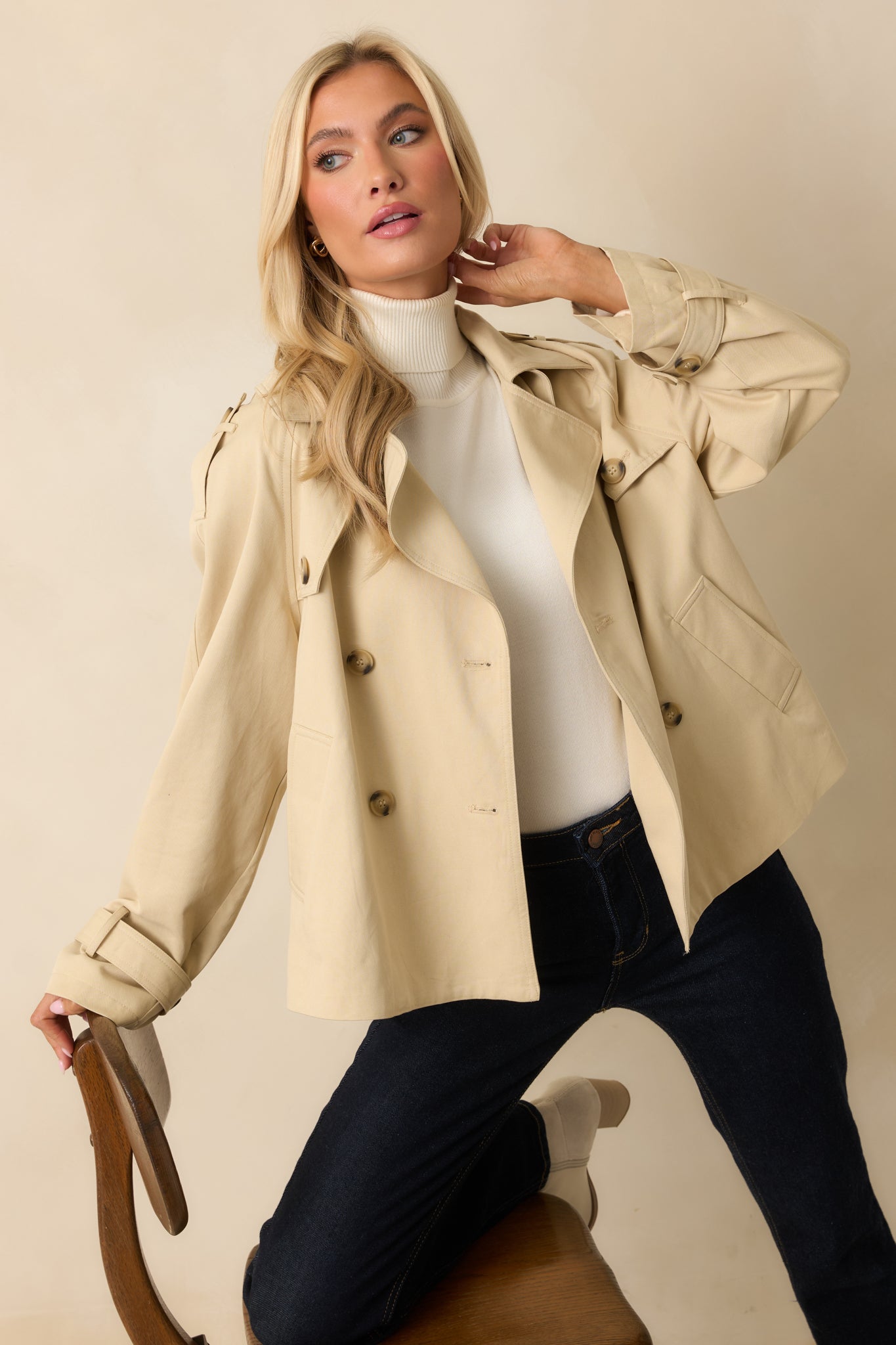 Women's Take It From the Top Tan Cropped Trench-Style Jacket | Size: L Women's Take It From the Top Tan Cropped Trench-Style Jacket | Size: L