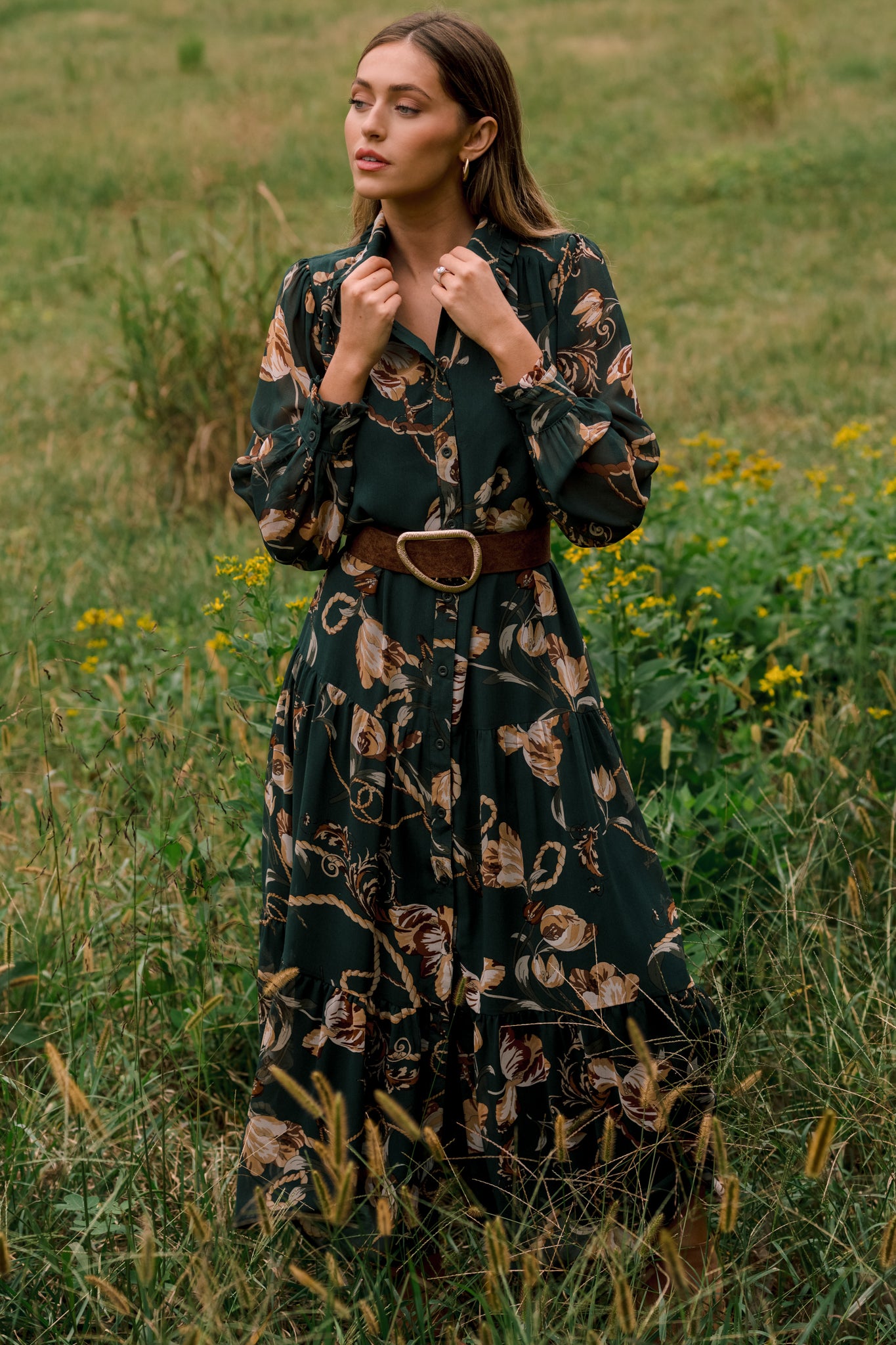 Weekend at the Manor Forest Green Floral Maxi Dress