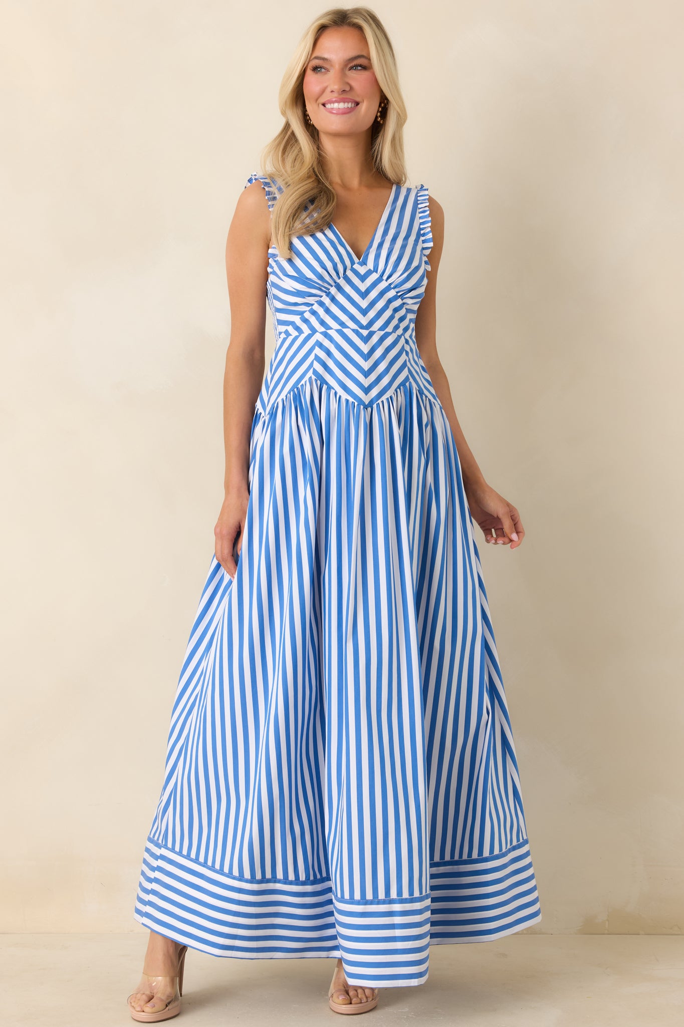 Front-facing angle focusing on the elastic smocked side panels and comfortable fit.