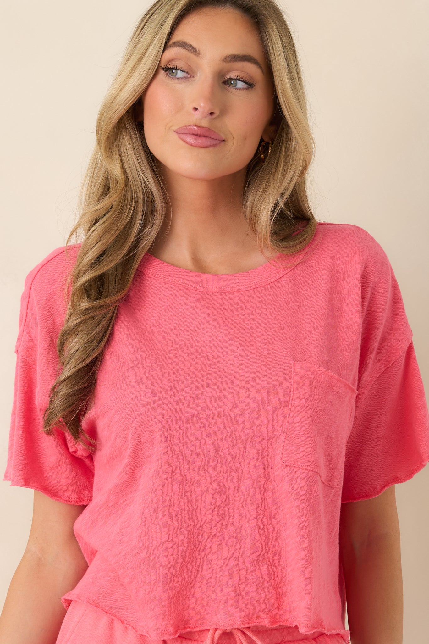 Front detail highlighting lightweight cotton fabric and casual silhouette of the tee.