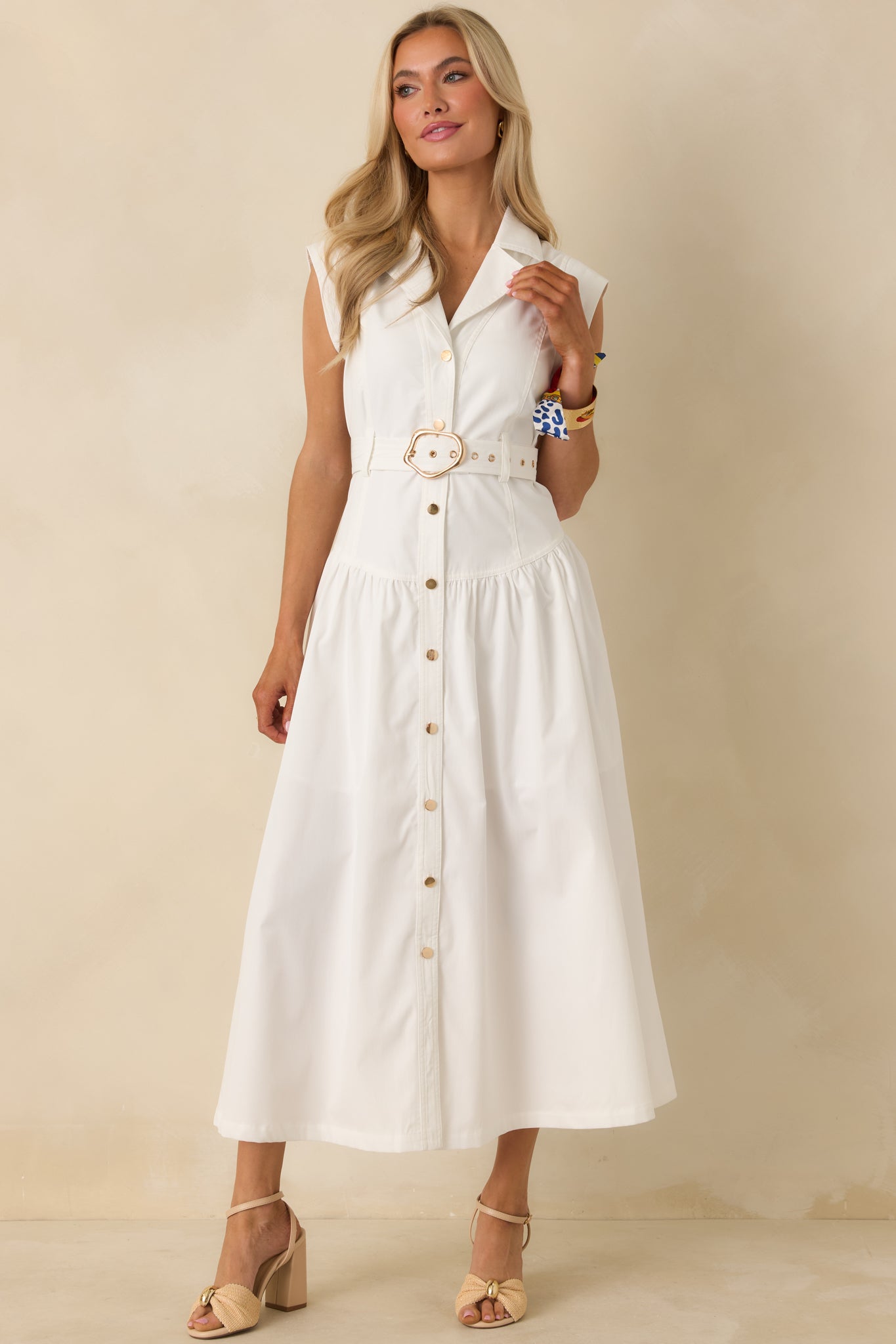 White Sleeveless Belted Maxi Shirt Dress - All Dresses | Red Dress White Sleeveless Belted Maxi Shirt Dress - All Dresses | Red Dress