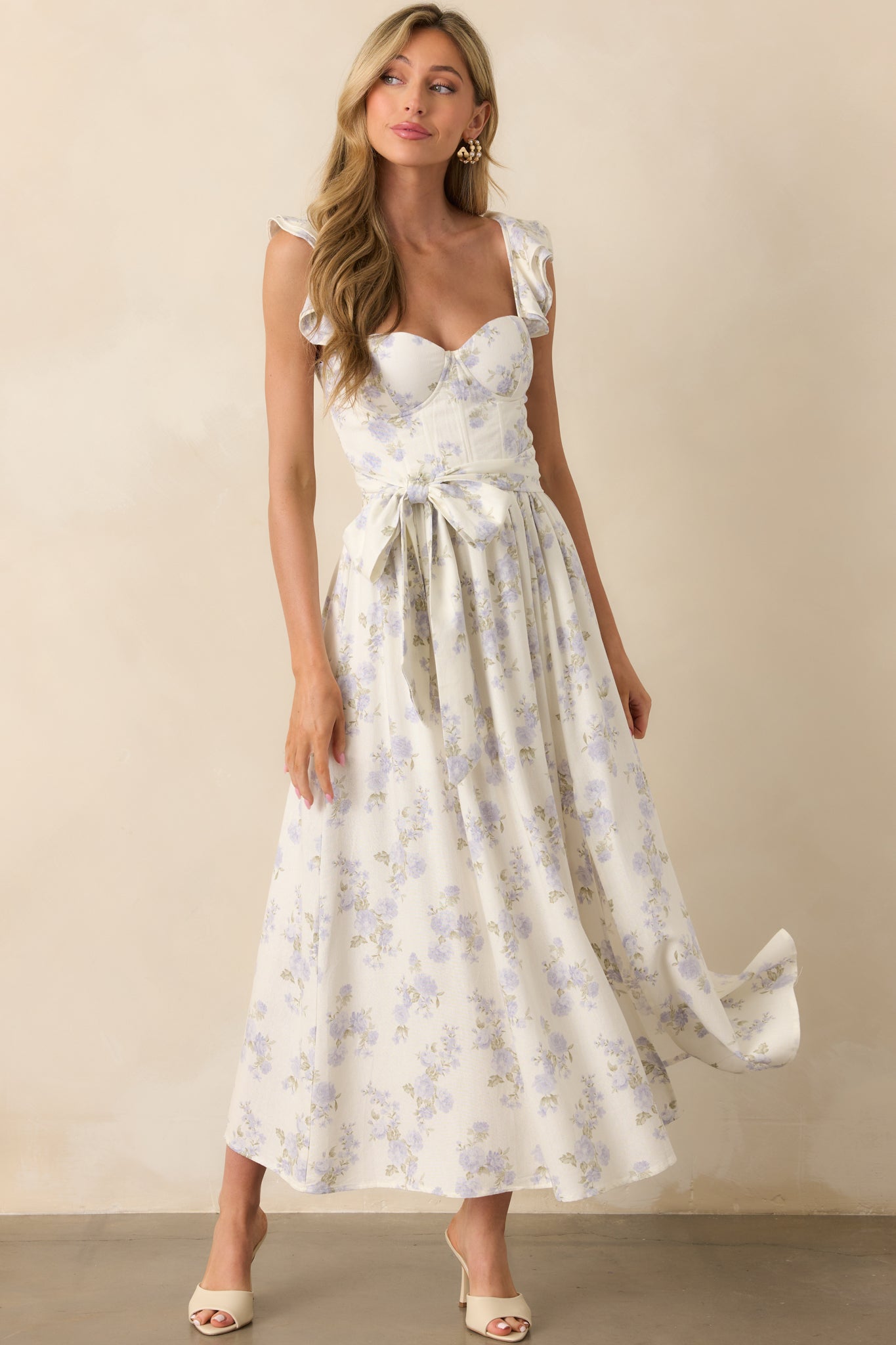 Aimee Lavender Floral Print Linen Blend Bustier Maxi Dress Aimee Lavender Floral Print Linen Blend Bustier Maxi Dress