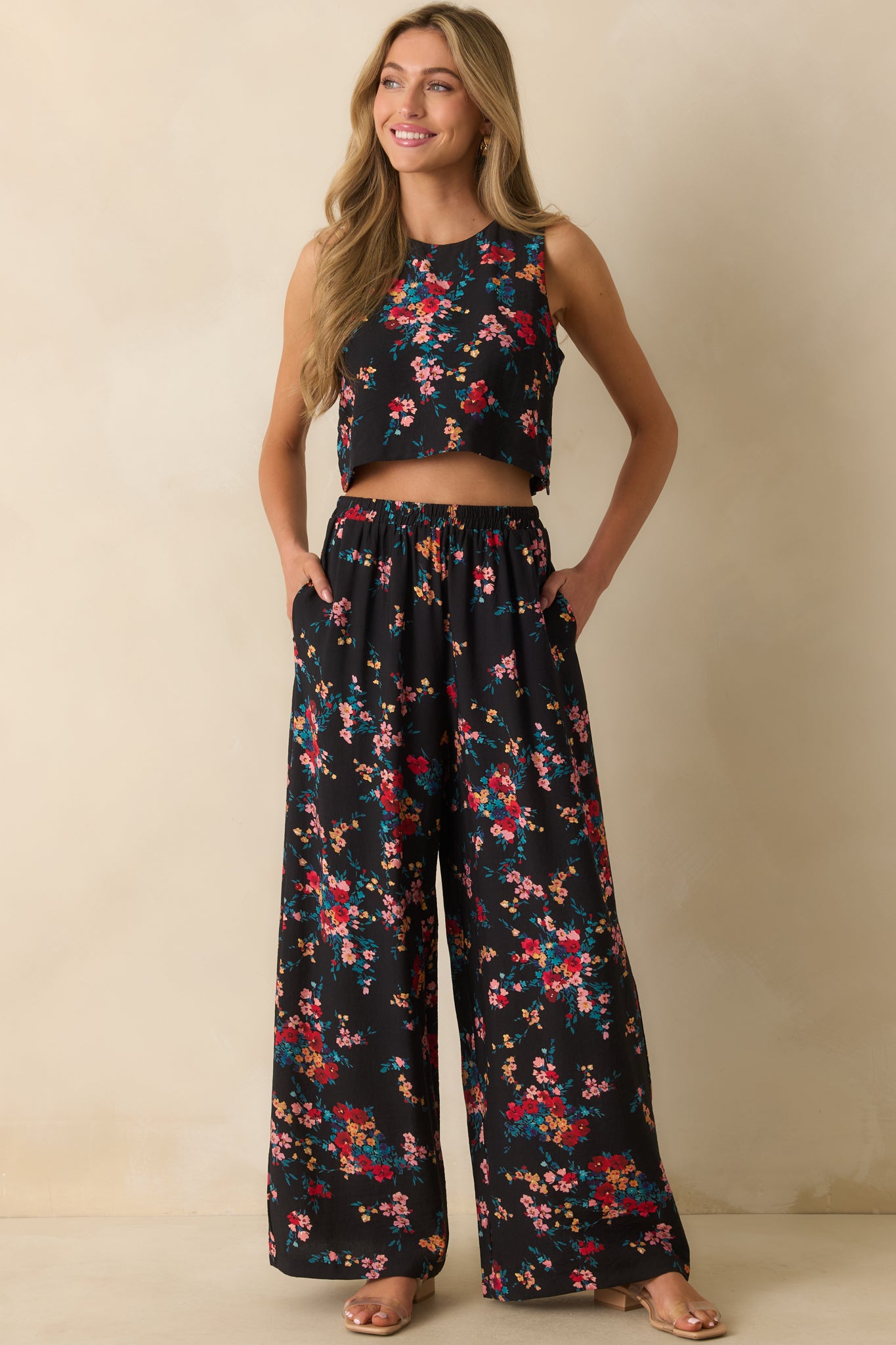 Front view of the pants highlighting the relaxed fit and lightweight woven fabric.