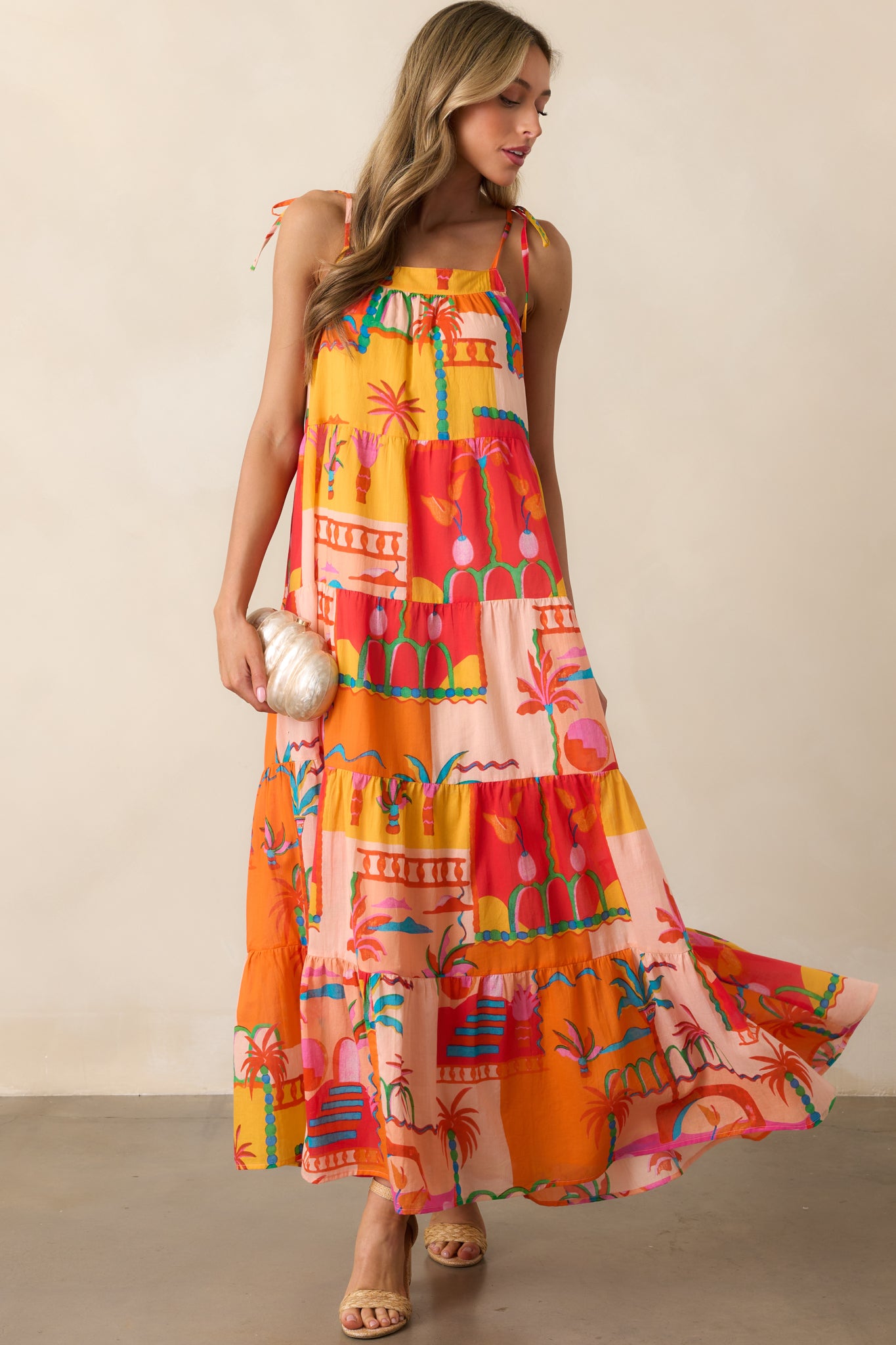 Orange Tropical Print Cotton Maxi Dress - All Dresses