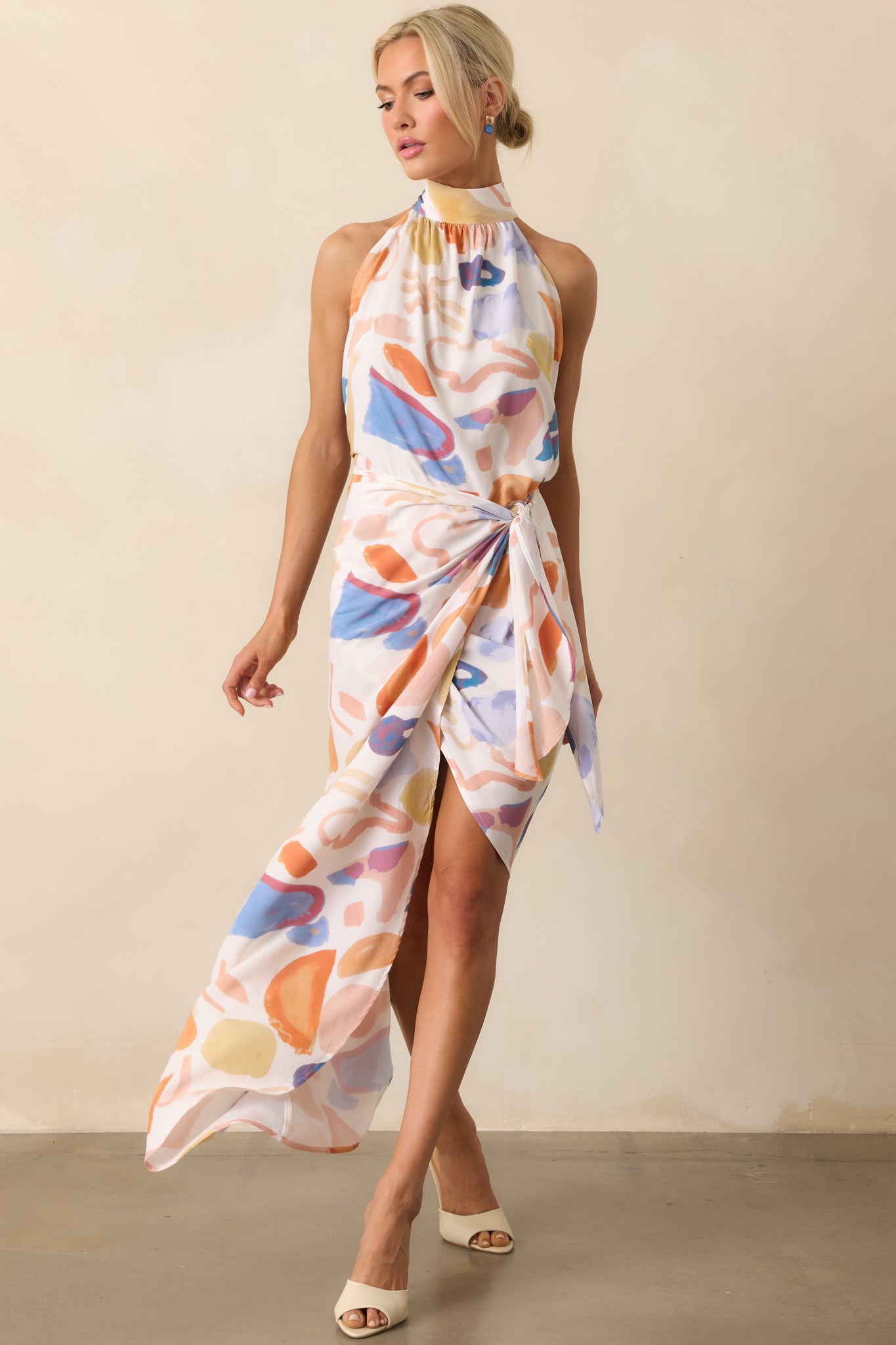 More Than Perfect Orange Multi Abstract Print Halter Maxi Dress More Than Perfect Orange Multi Abstract Print Halter Maxi Dress