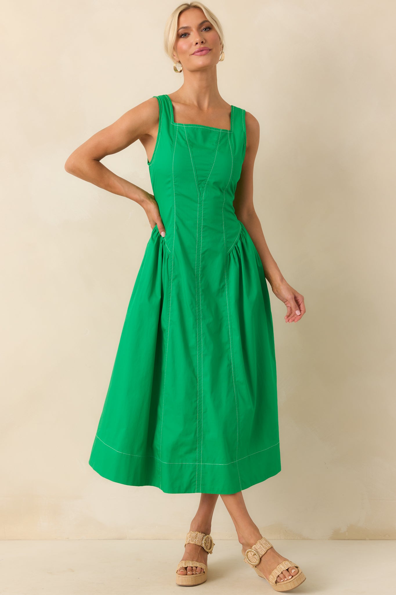 Kelly Green Cotton Sleeveless Dress - Midi Dresses | Red Dress Kelly Green Cotton Sleeveless Dress - Midi Dresses | Red Dress