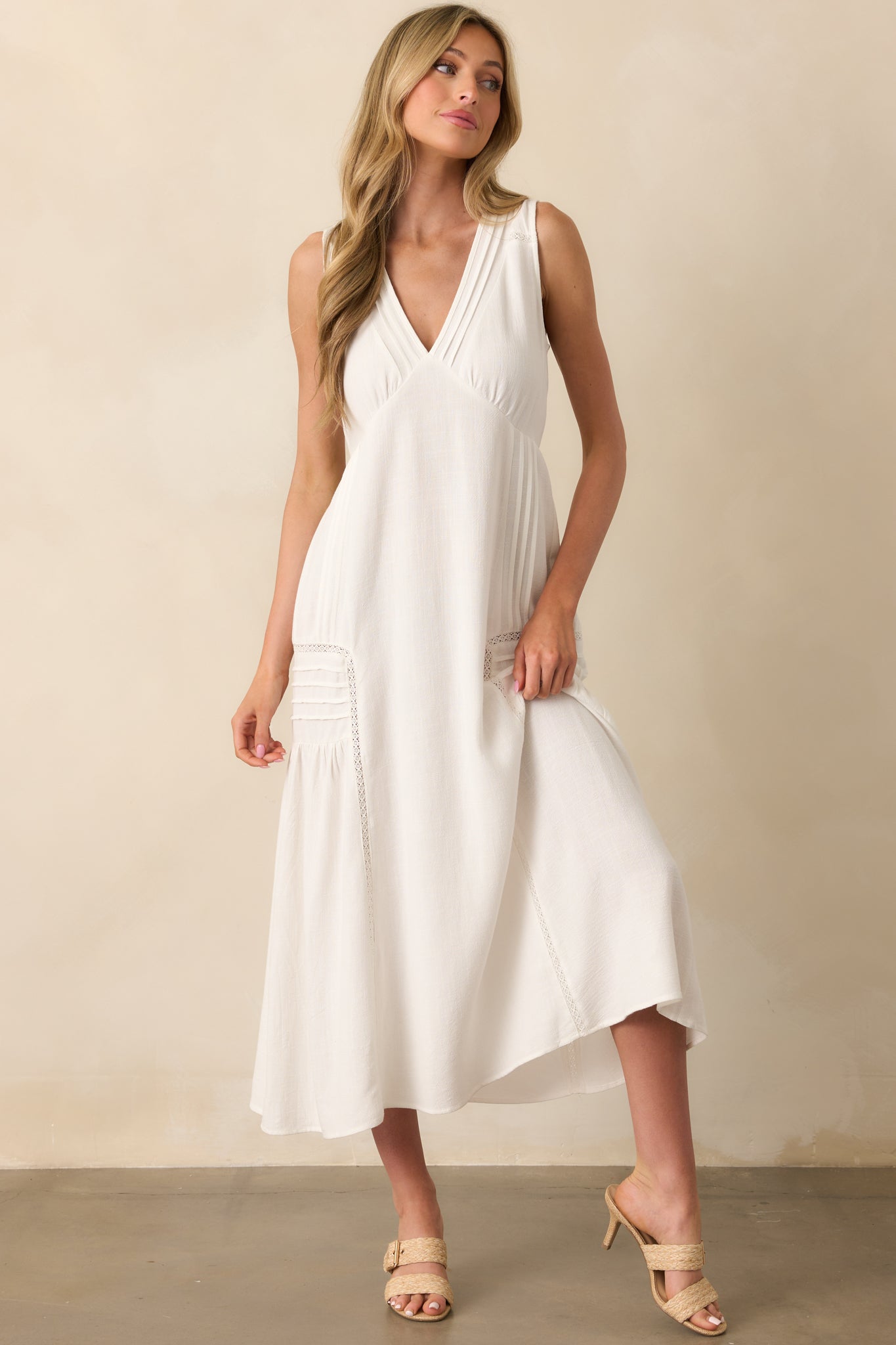 Ivory Linen Blend Sleeveless Maxi Dress - Casual Dresses | Red Dress Ivory Linen Blend Sleeveless Maxi Dress - Casual Dresses | Red Dress