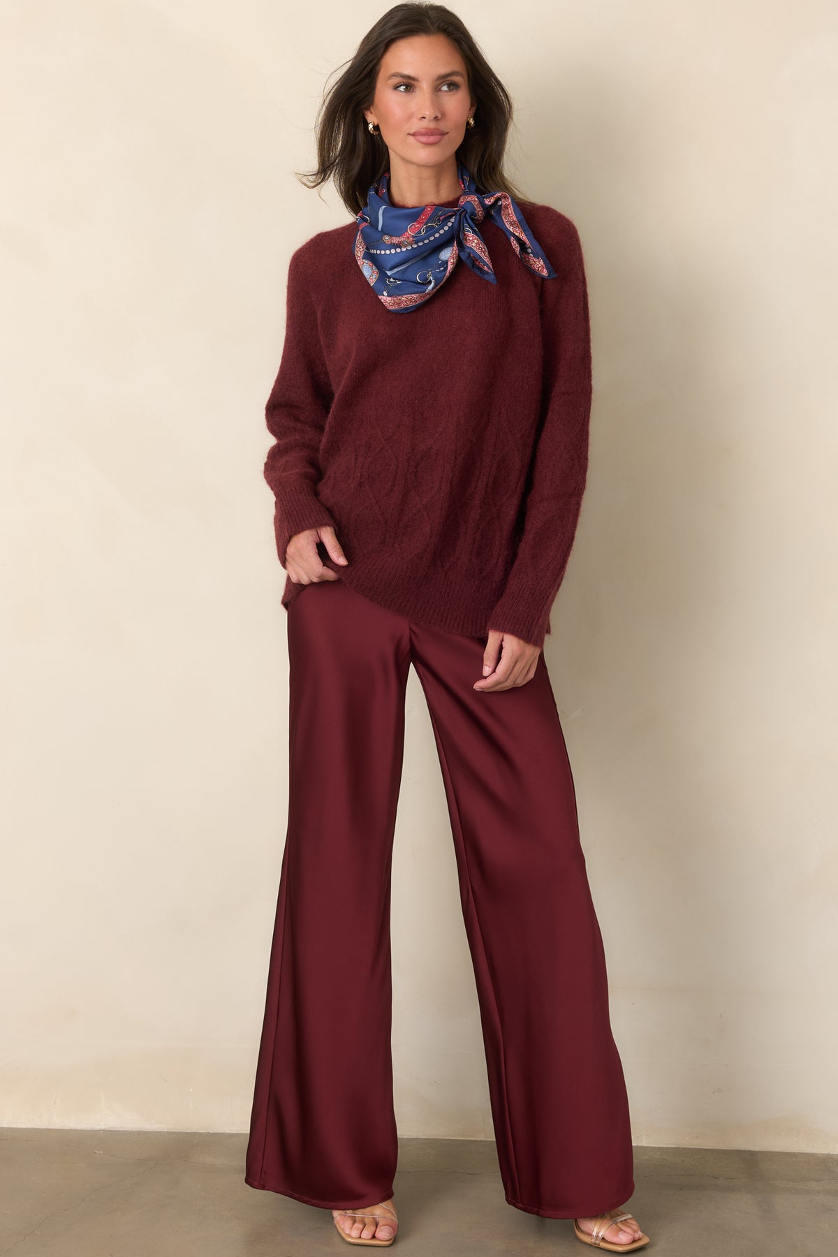 Full-length wide-leg pants designed with a clean waistband and relaxed, fluid silhouette.
