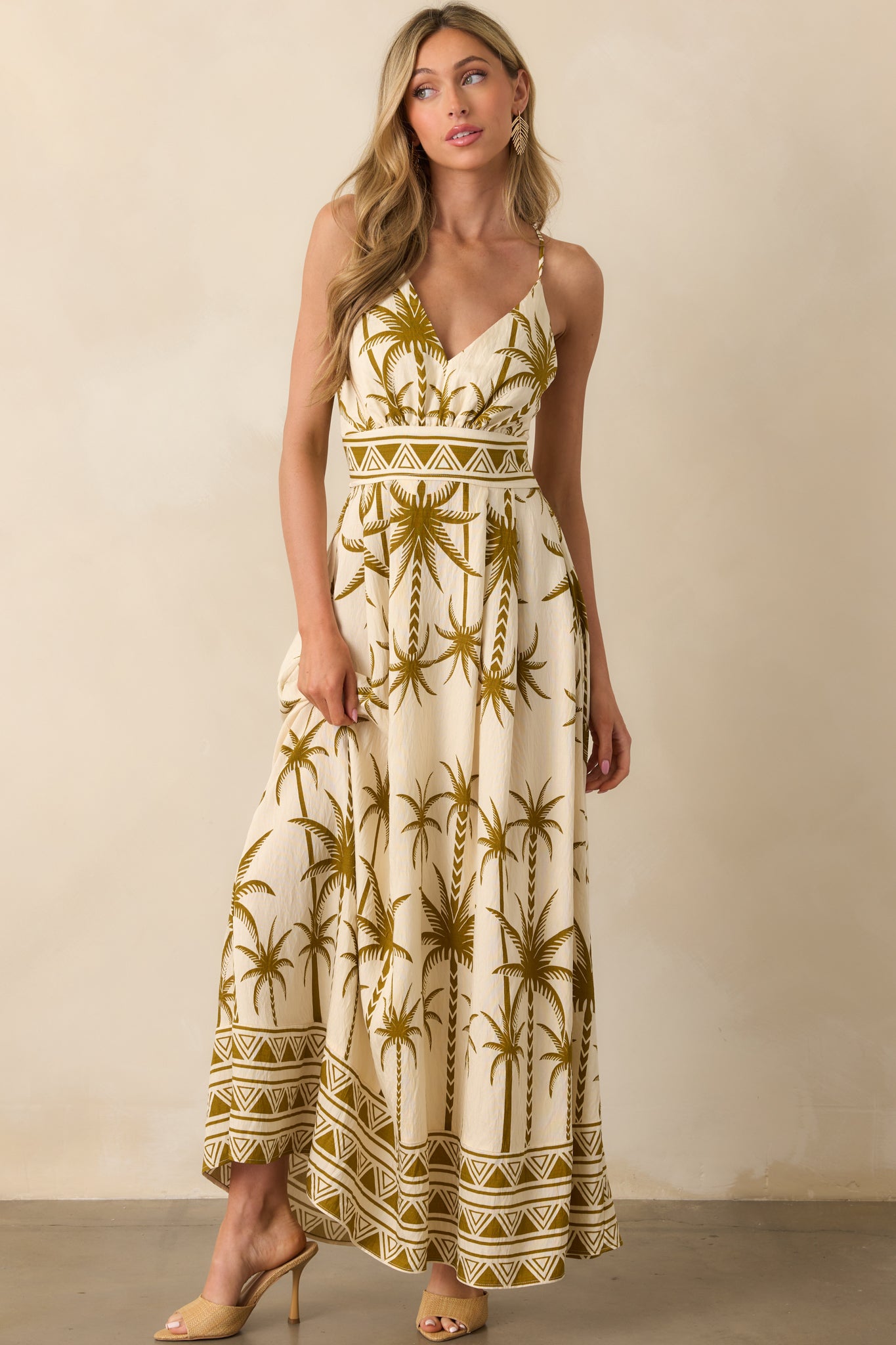 Found My Happy Place Tan Tropical Print Open Back Maxi Dress Found My Happy Place Tan Tropical Print Open Back Maxi Dress
