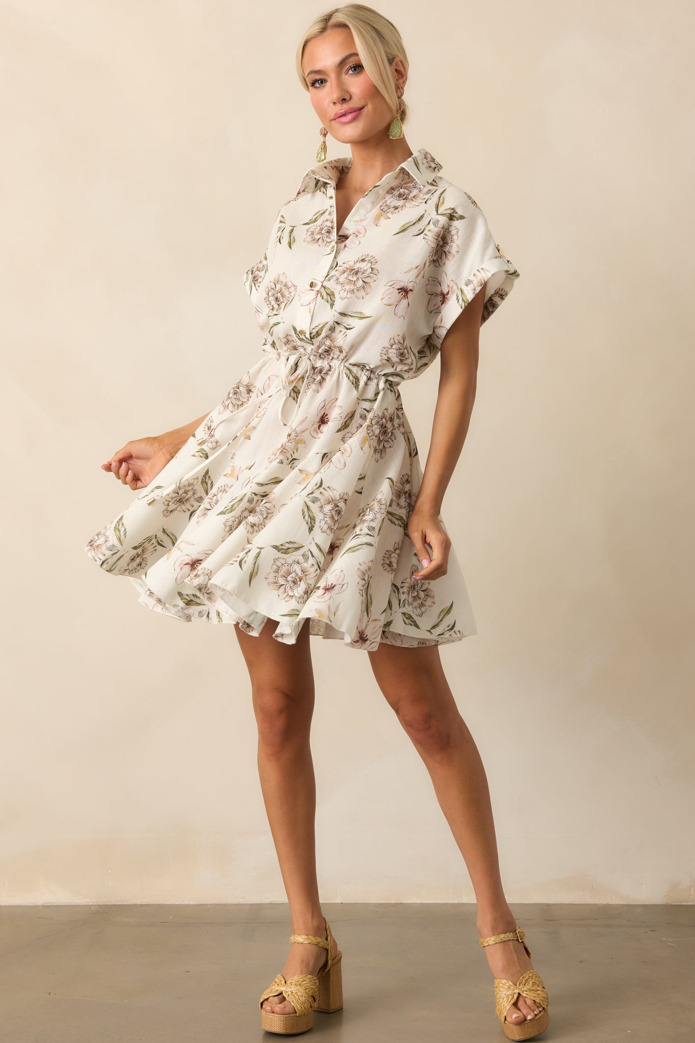 ivory shirt dresses Multi Floral Print Mini Dress - exclude-datafeedwatch