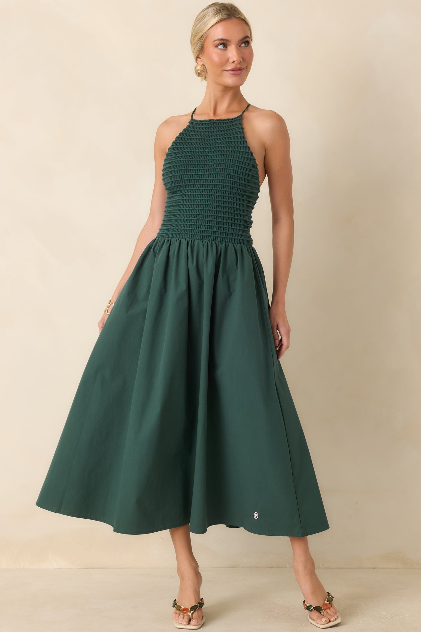 cotton strappy midi dress Cotton Blend Strappy Midi Dress - Brown - 4 - Massimo Dutti