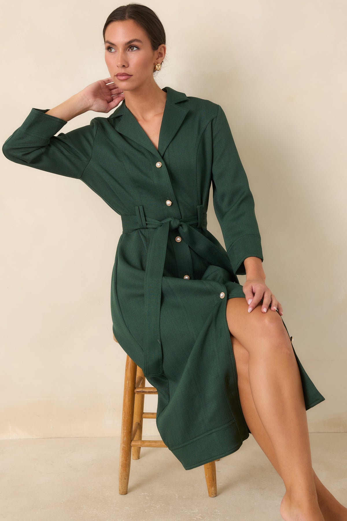 Matching tie belt detail shows the removable waist-cinching design of the dress.